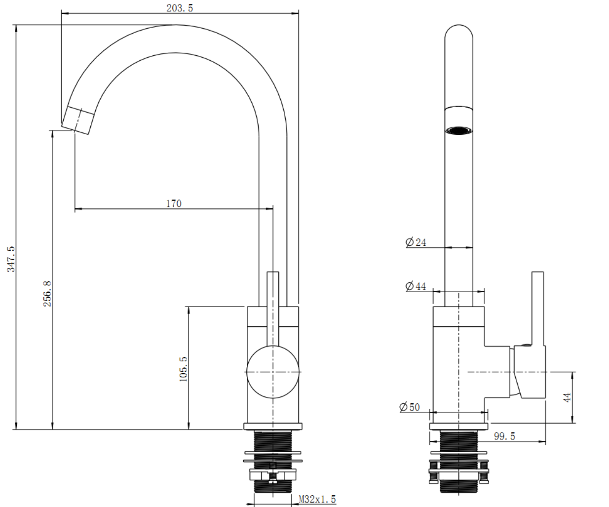 Round Matt Black Kitchen Sink Mixer Tap