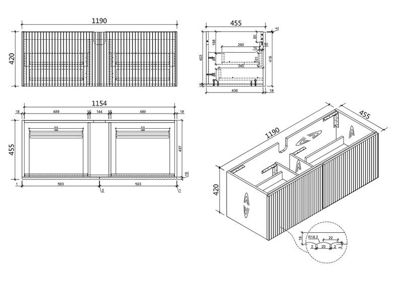 TE498 - 1200 Wall Hung Vanity