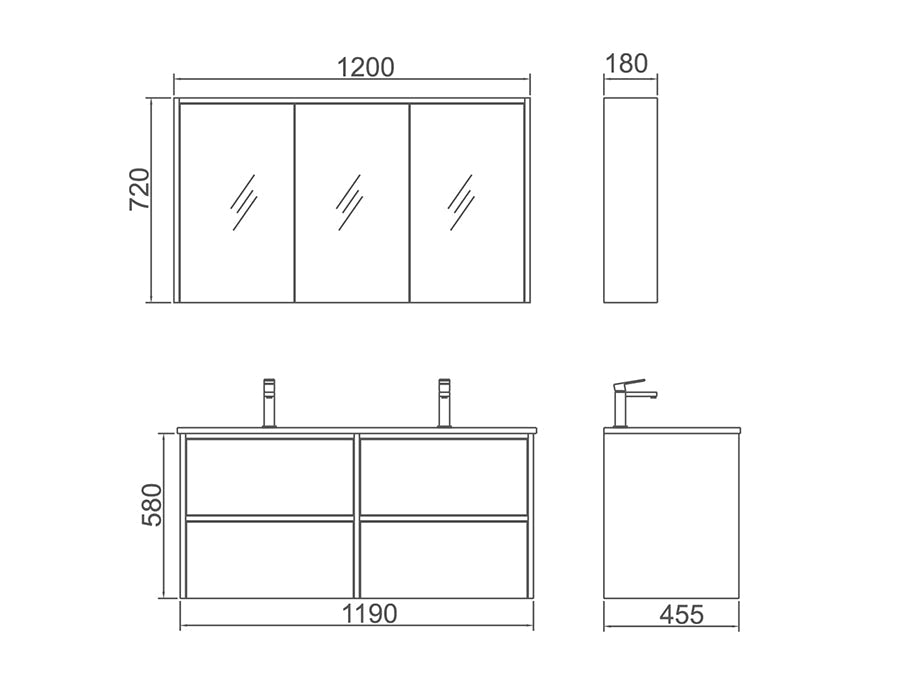 TE489 - 1200 Wall Hung Vanity With Push-Pull LED light