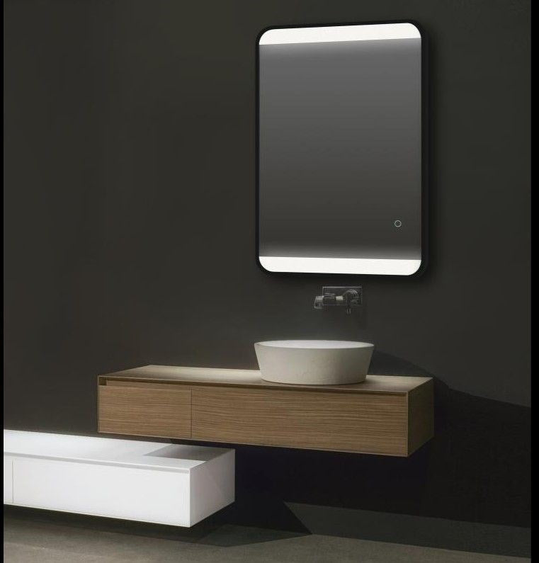 500x700mm Black Aluminum Framed Front Light Rectangle 3 Color Lighting LED Mirror Touch Sensor Switch Wall Mounted Vertical or Horizontal