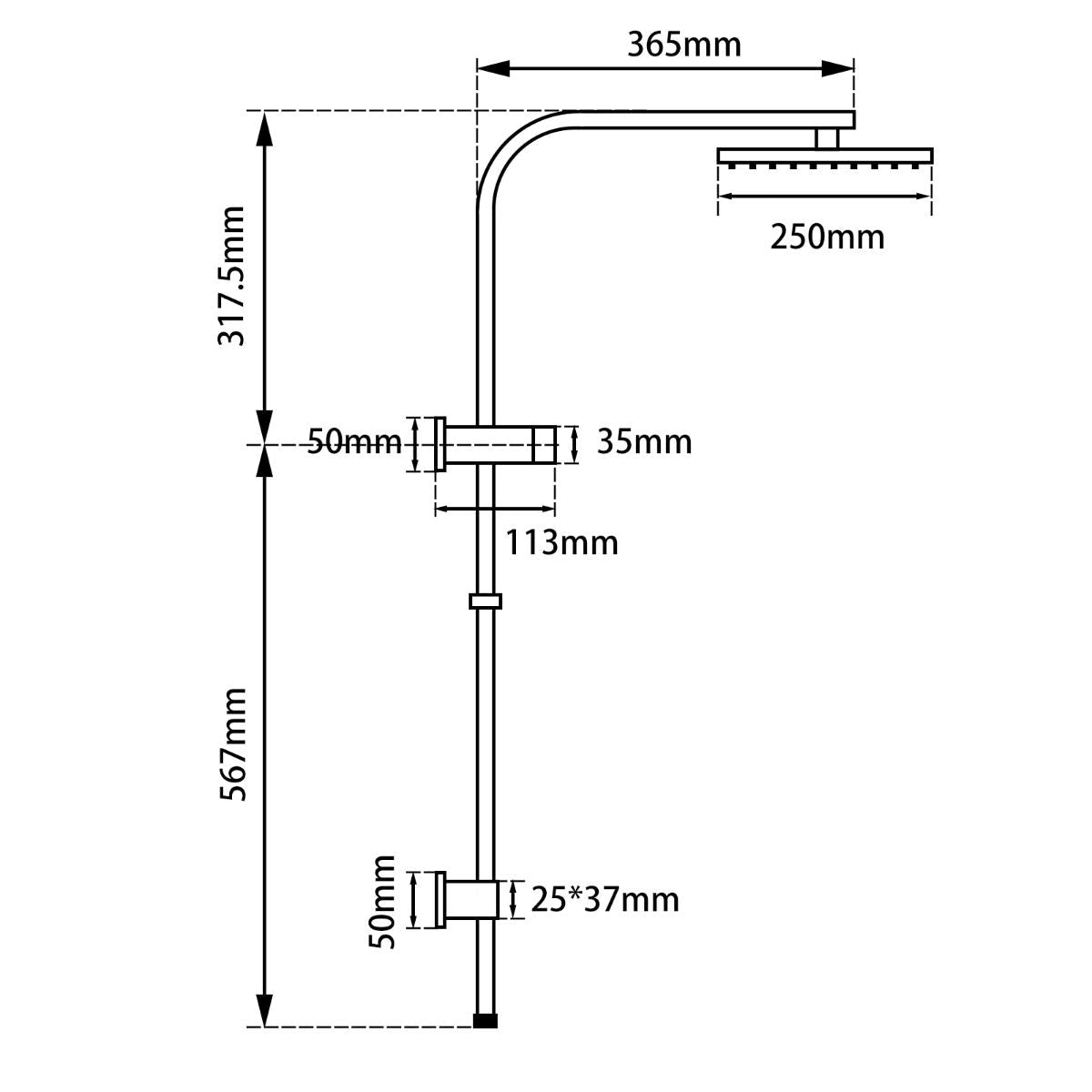 10" Square Gun Metal Grey Shower Station(ABS/Brass,Top Water Inlet)