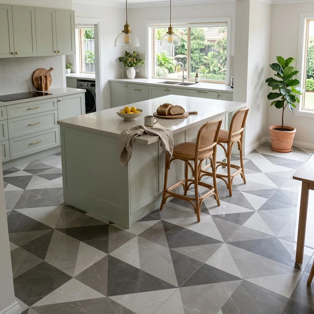 BT741 3D CUBE 600X300 POLISHED — open-plan kitchen