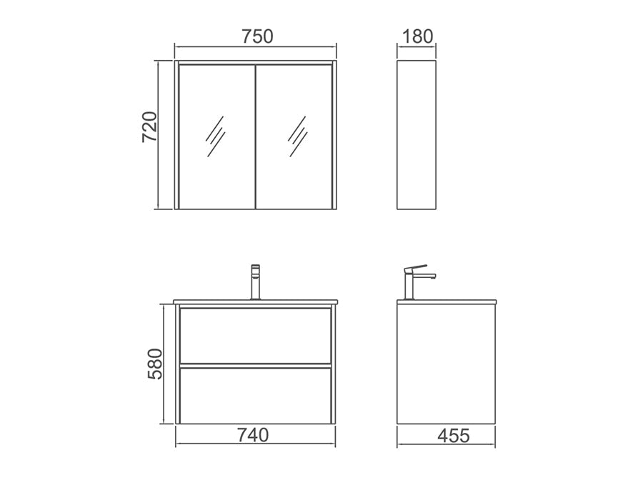TE485 - 750 Wall Hung Vanity With Push-Pull LED light