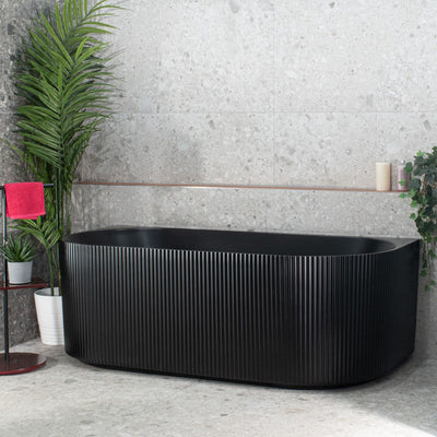 â€‹â€‹â€‹â€‹Brighton Groove 1700mm Fluted Oval Freestanding Back to Wall Bath Matte Black Finish