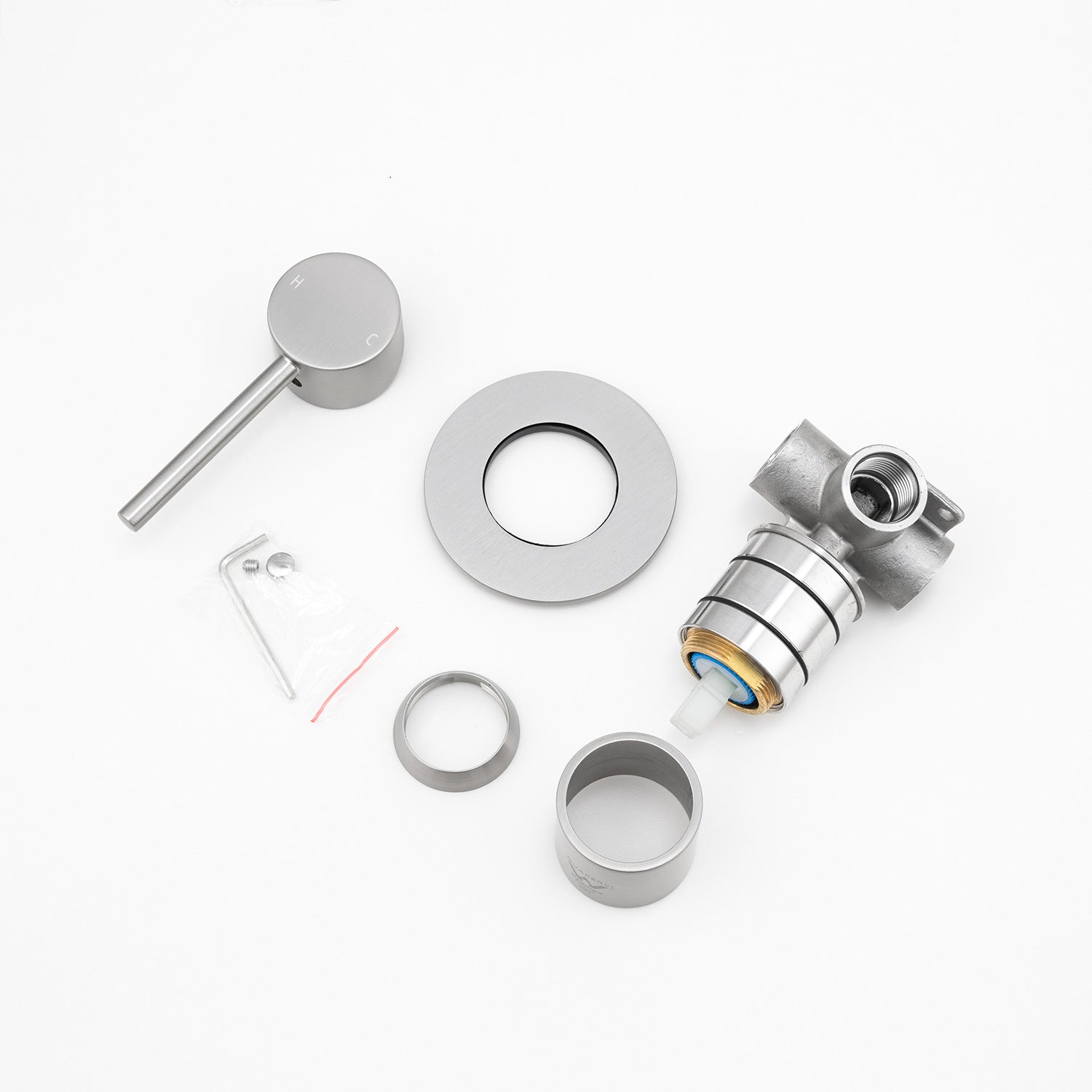 LUCID PIN - Brushed Nickel Wall Mixer ( 80MM Cover Plate)