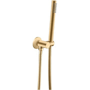 Round Brushed Brass Shower Rail with Hanheld Shower (Stainless Steel Hose)