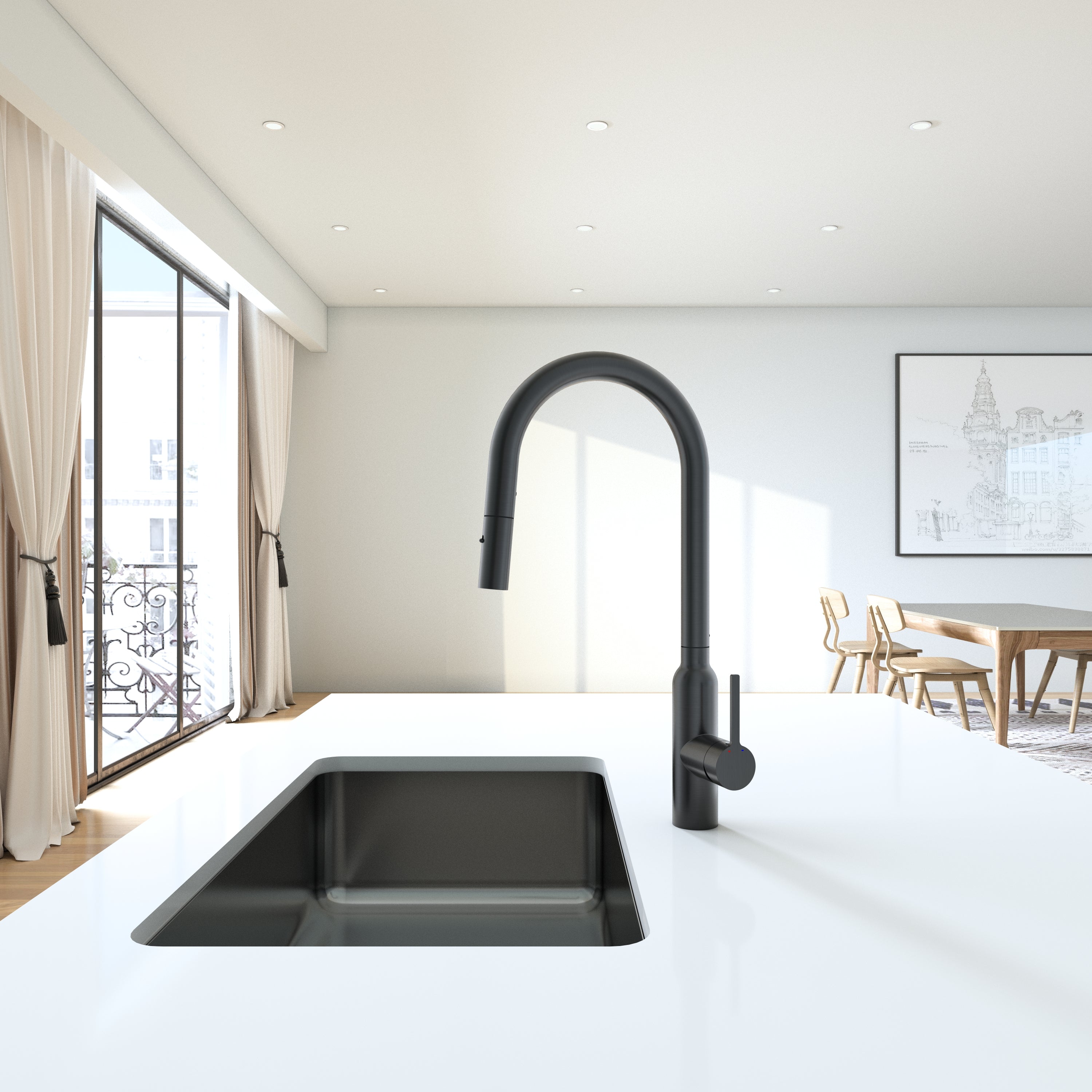 Navona Carysil Round Granite Black Pull Out Kitchen Mixer