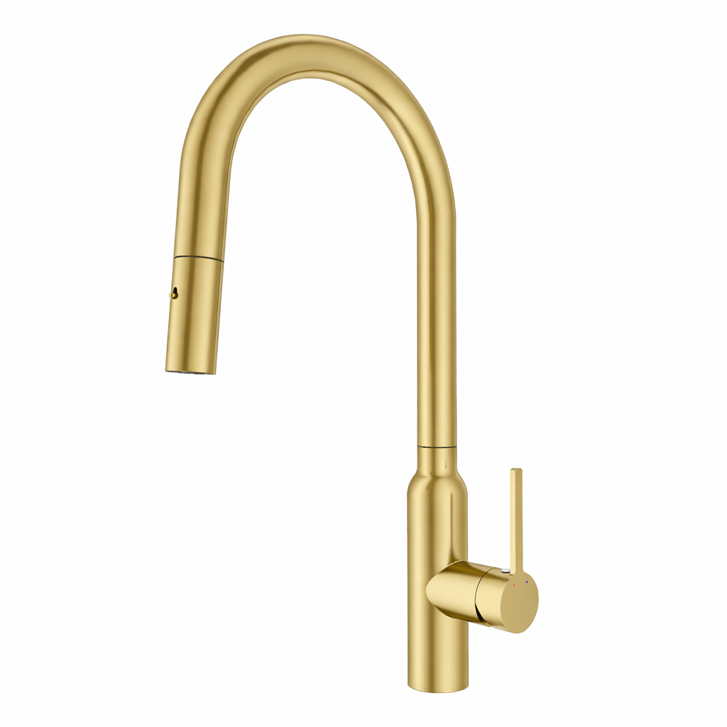 Navona Carysil Round Brushed Yellow Gold Pull Out Kitchen Mixer