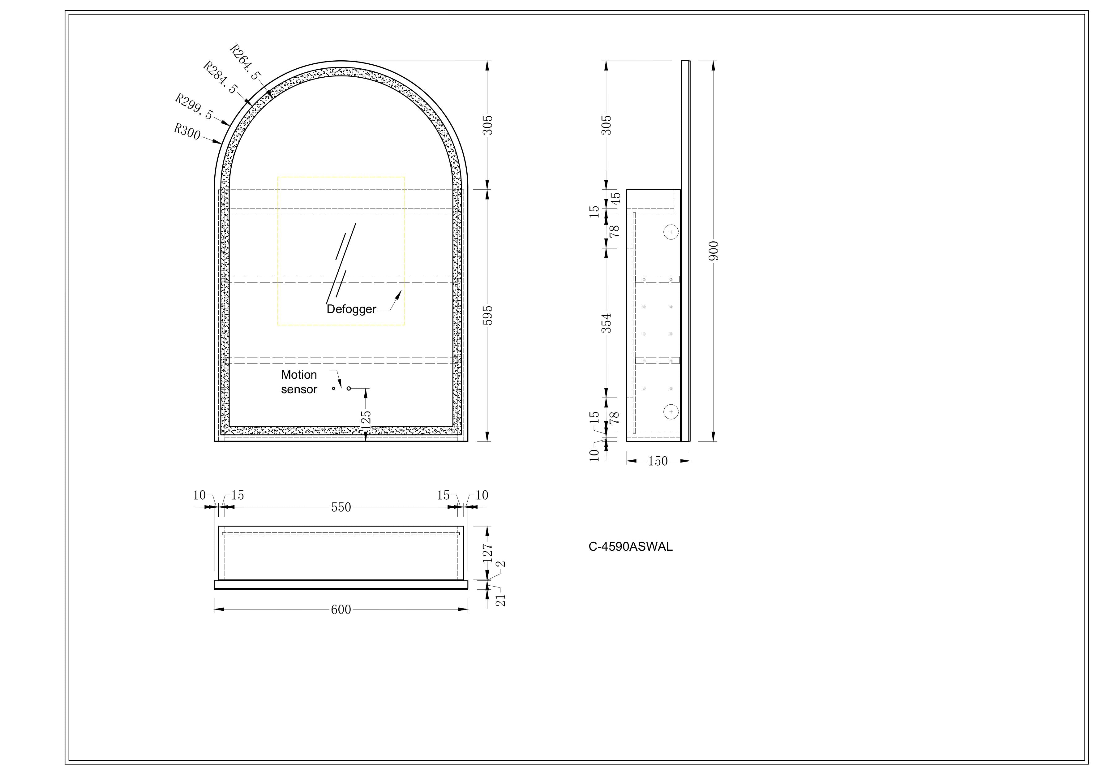 CARYSIL Imperial 600x900mm MATTE WHITE Arch LED Shaving Cabinet