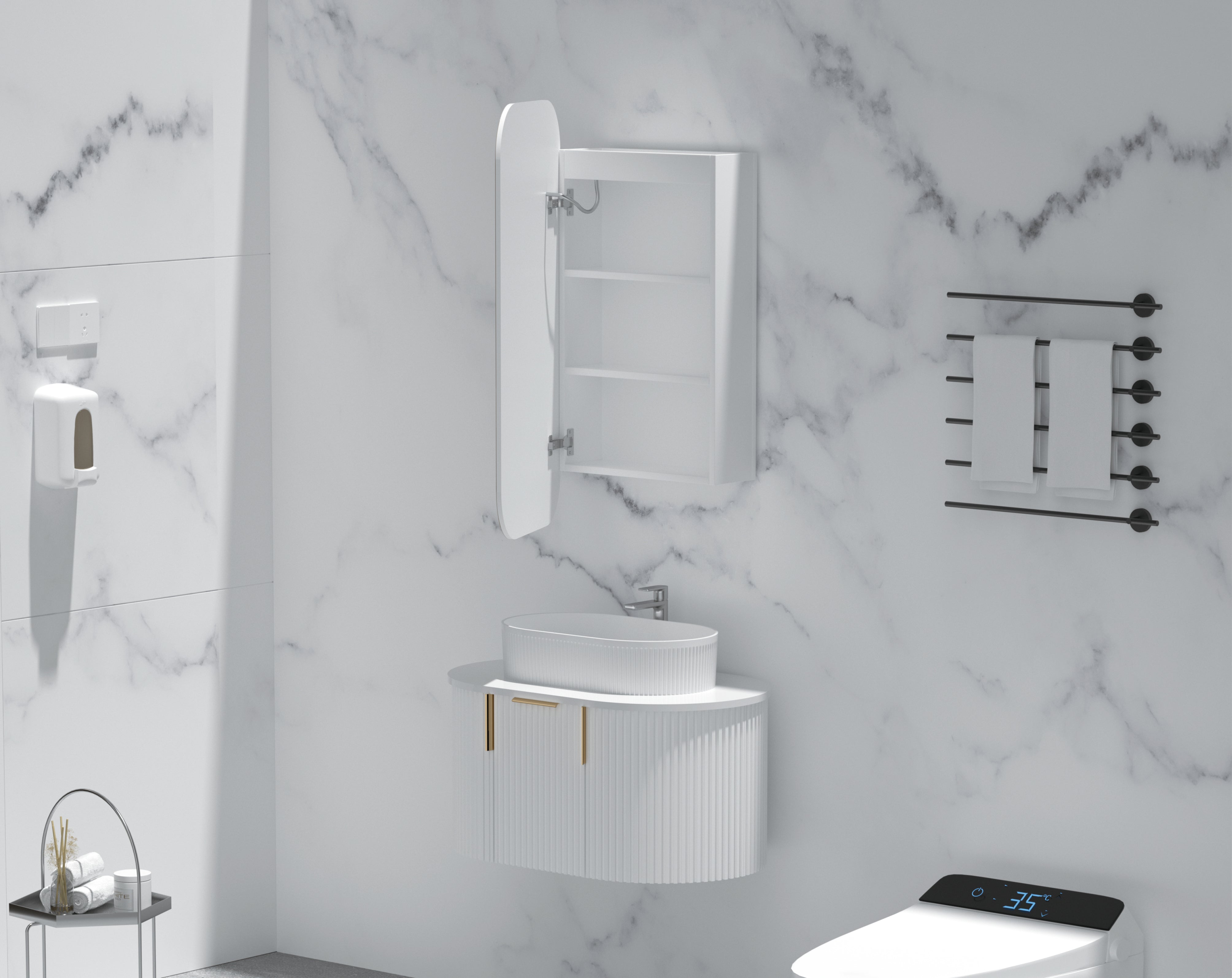 CARYSIL EARLS 450x900mm MATTE WHITE Squircle LED Shaving Cabinet