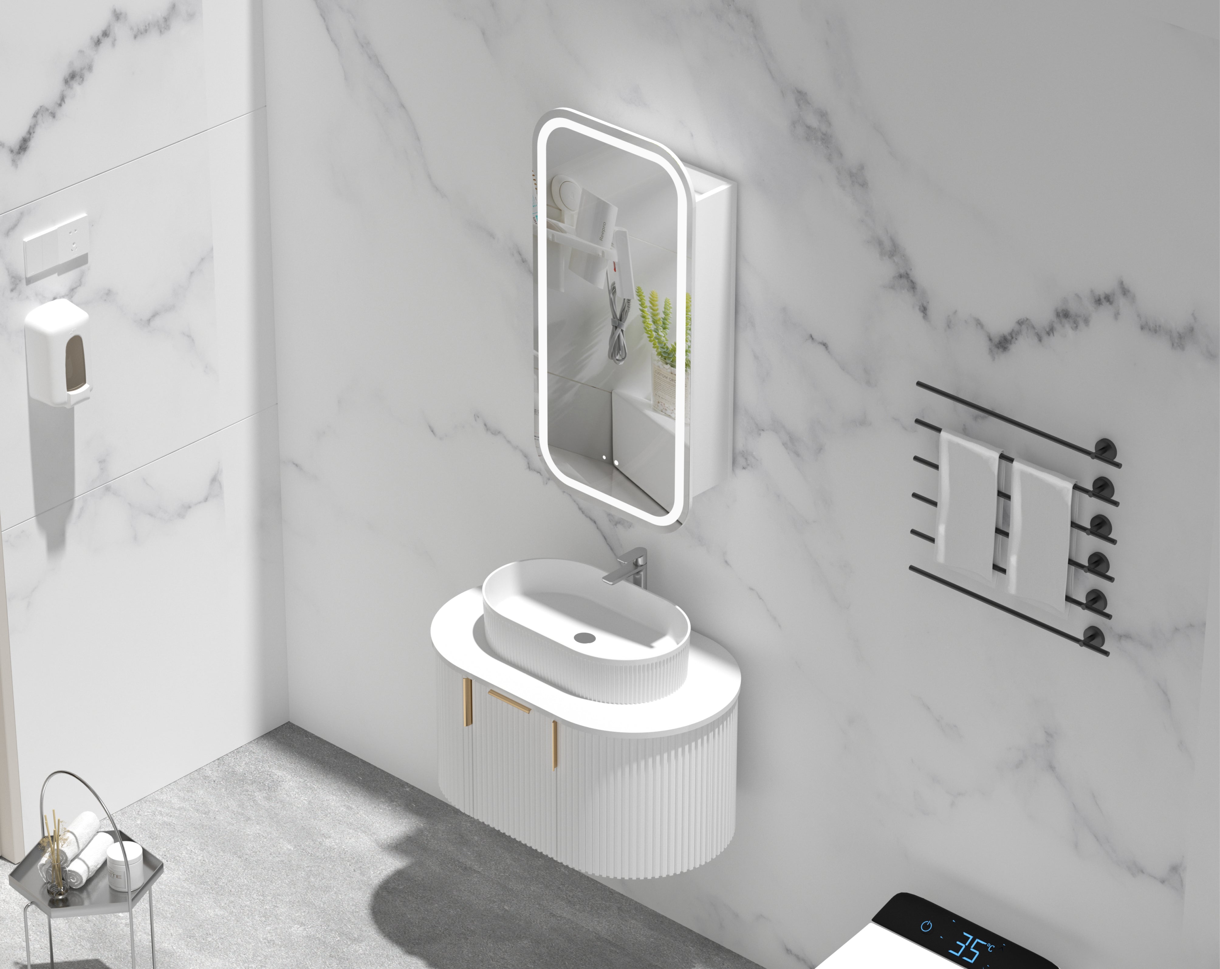 CARYSIL EARLS 450x900mm MATTE WHITE Squircle LED Shaving Cabinet