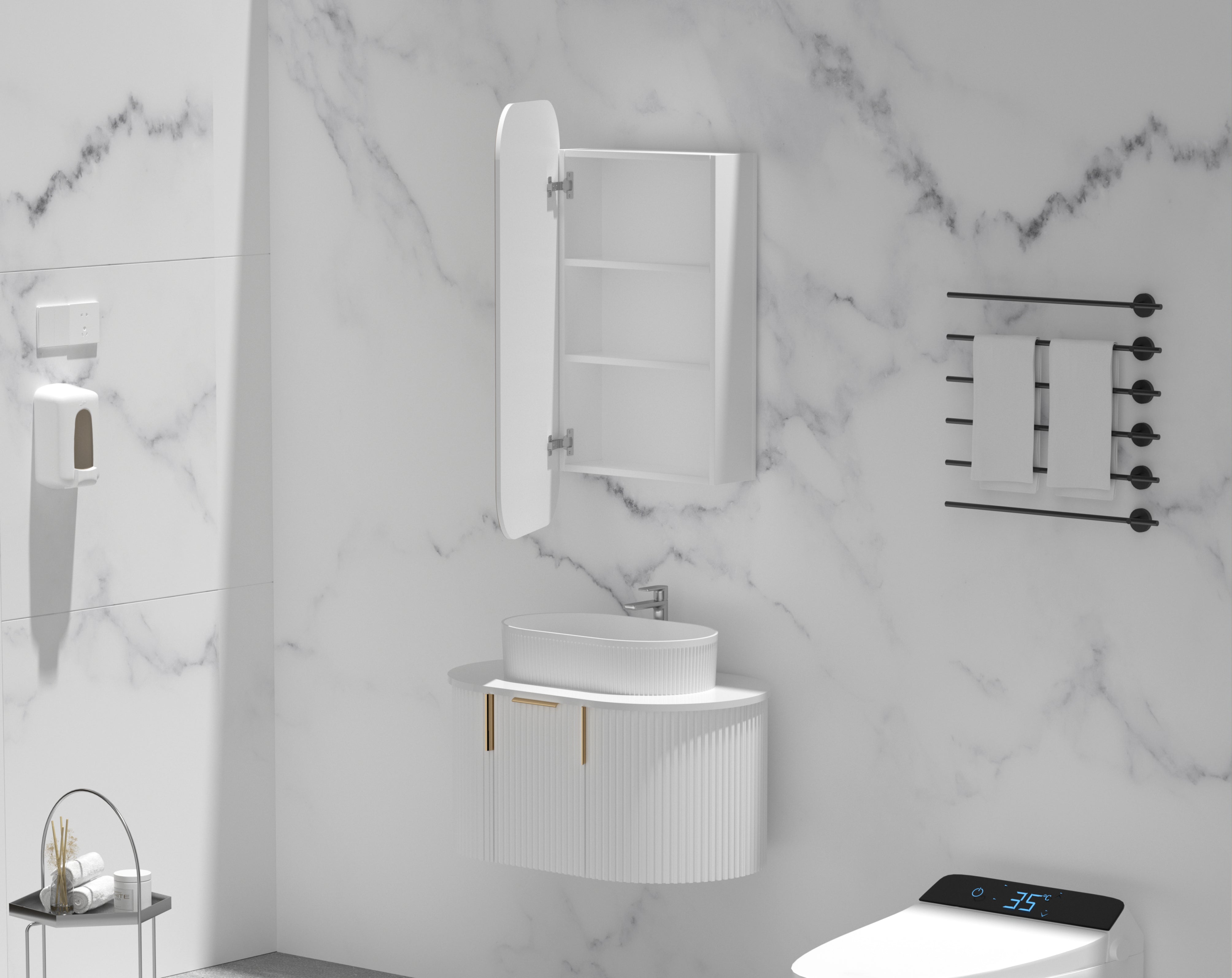CARYSIL EARLS 450x900mm MATTE WHITE Squircle Shaving Cabinet