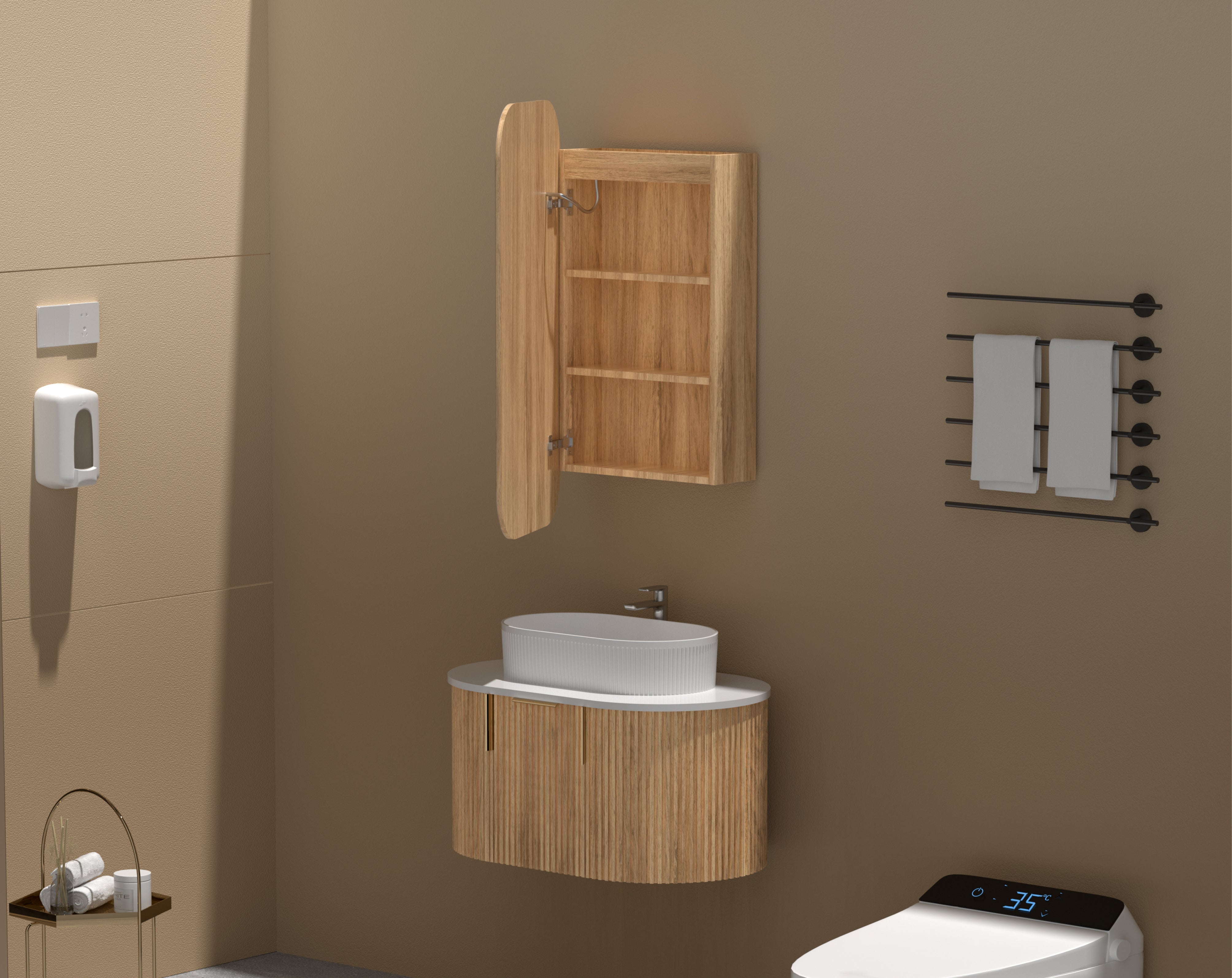 CARYSIL EARLS 450x900mm WALNUT Squircle LED Shaving Cabinet