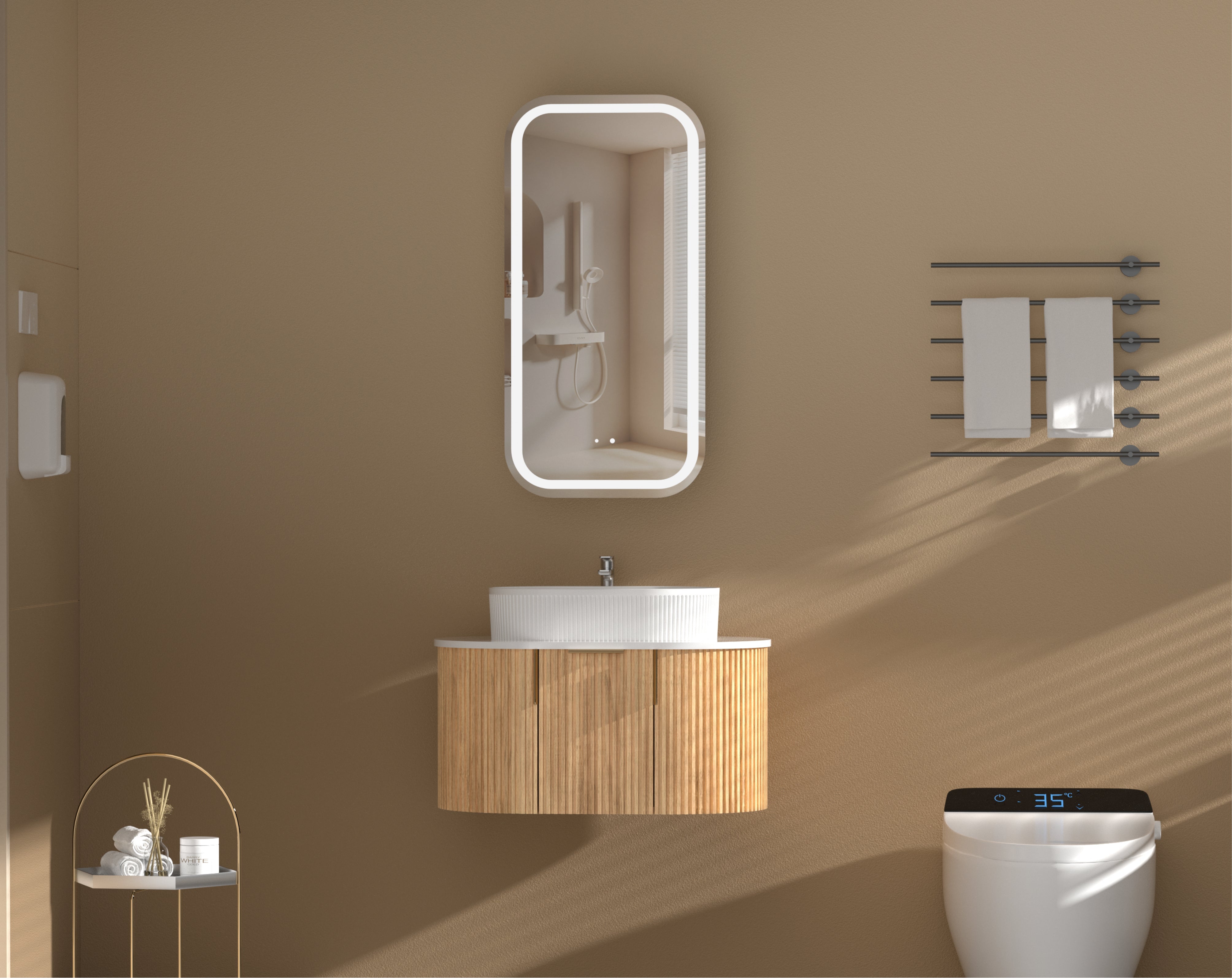 CARYSIL EARLS 450x900mm WALNUT Squircle LED Shaving Cabinet