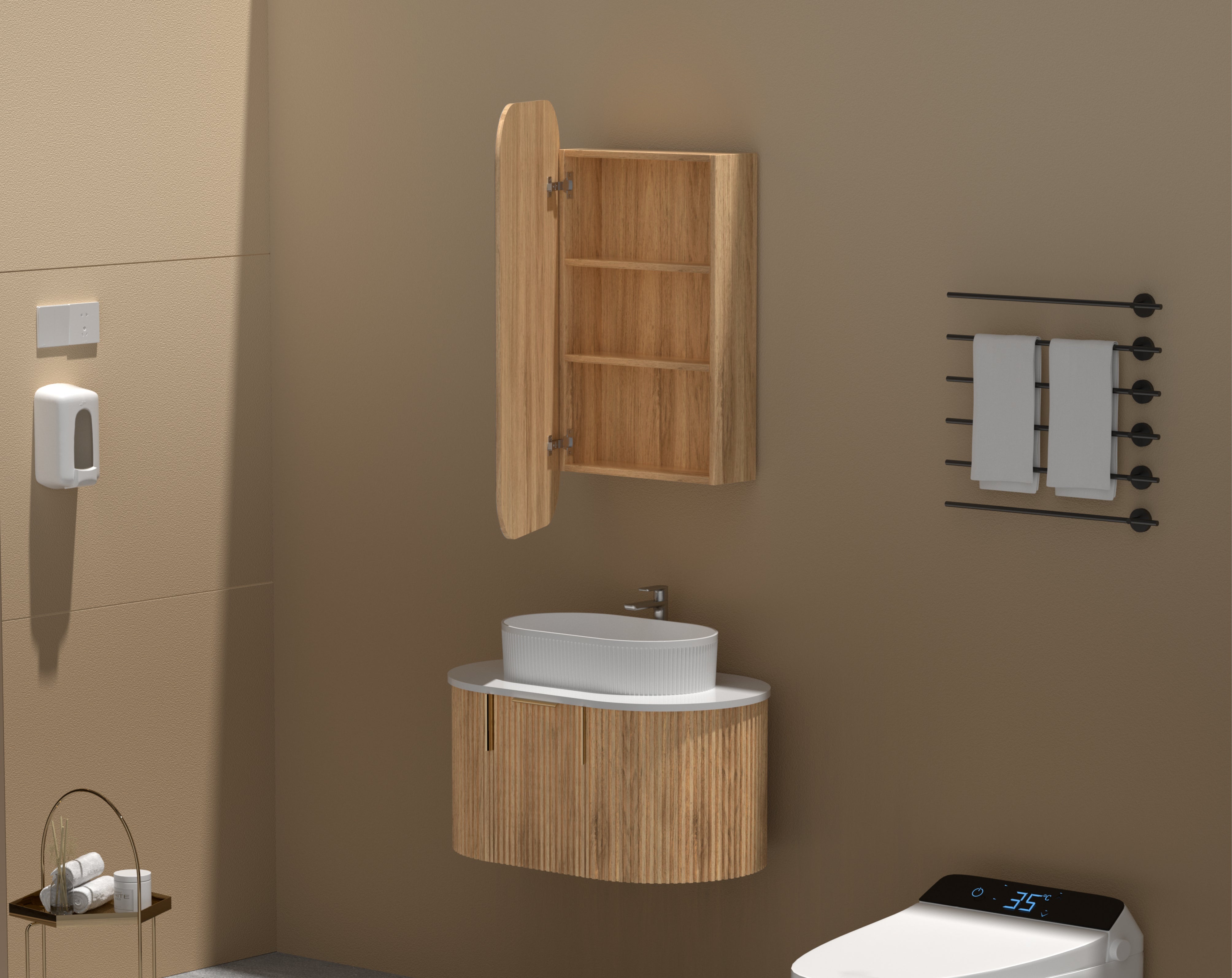 CARYSIL EARLS 450x900mm WALNUT Squircle Shaving Cabinet
