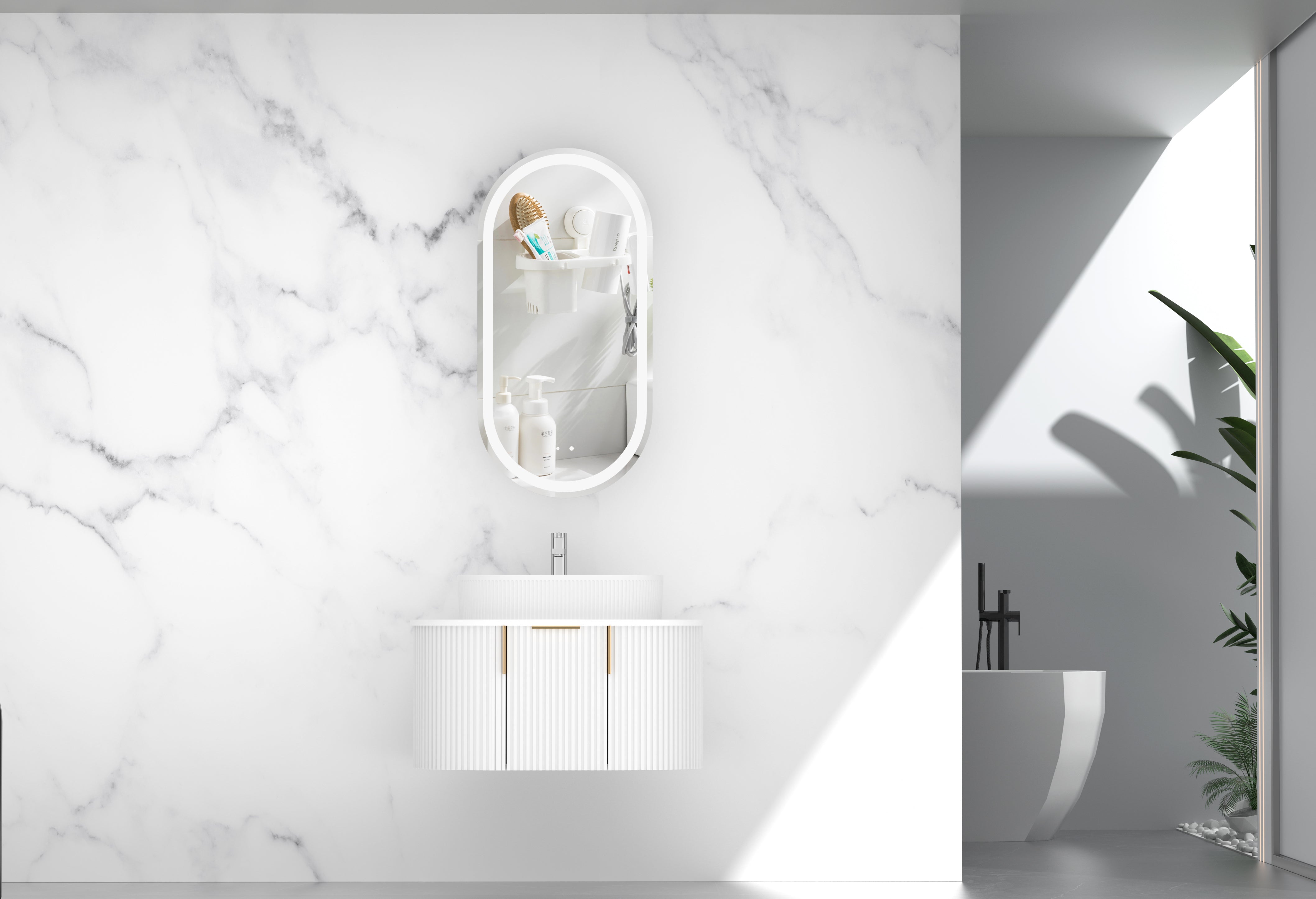 Navona Carysil 750mm Fluted Wall Hung Vanity 750 x 469 x 412mm