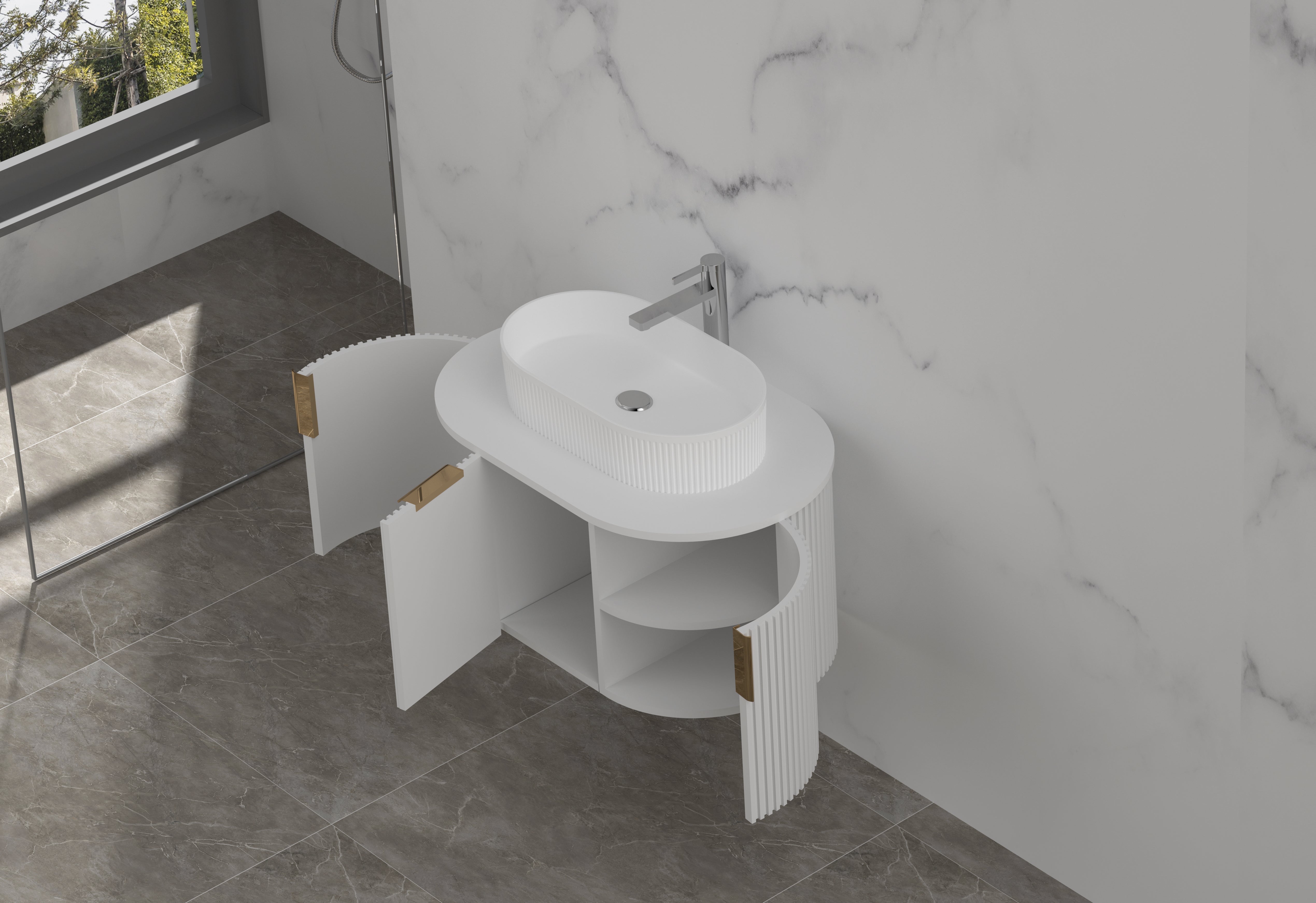 Navona Carysil 750mm Fluted Wall Hung Vanity 750 x 469 x 412mm