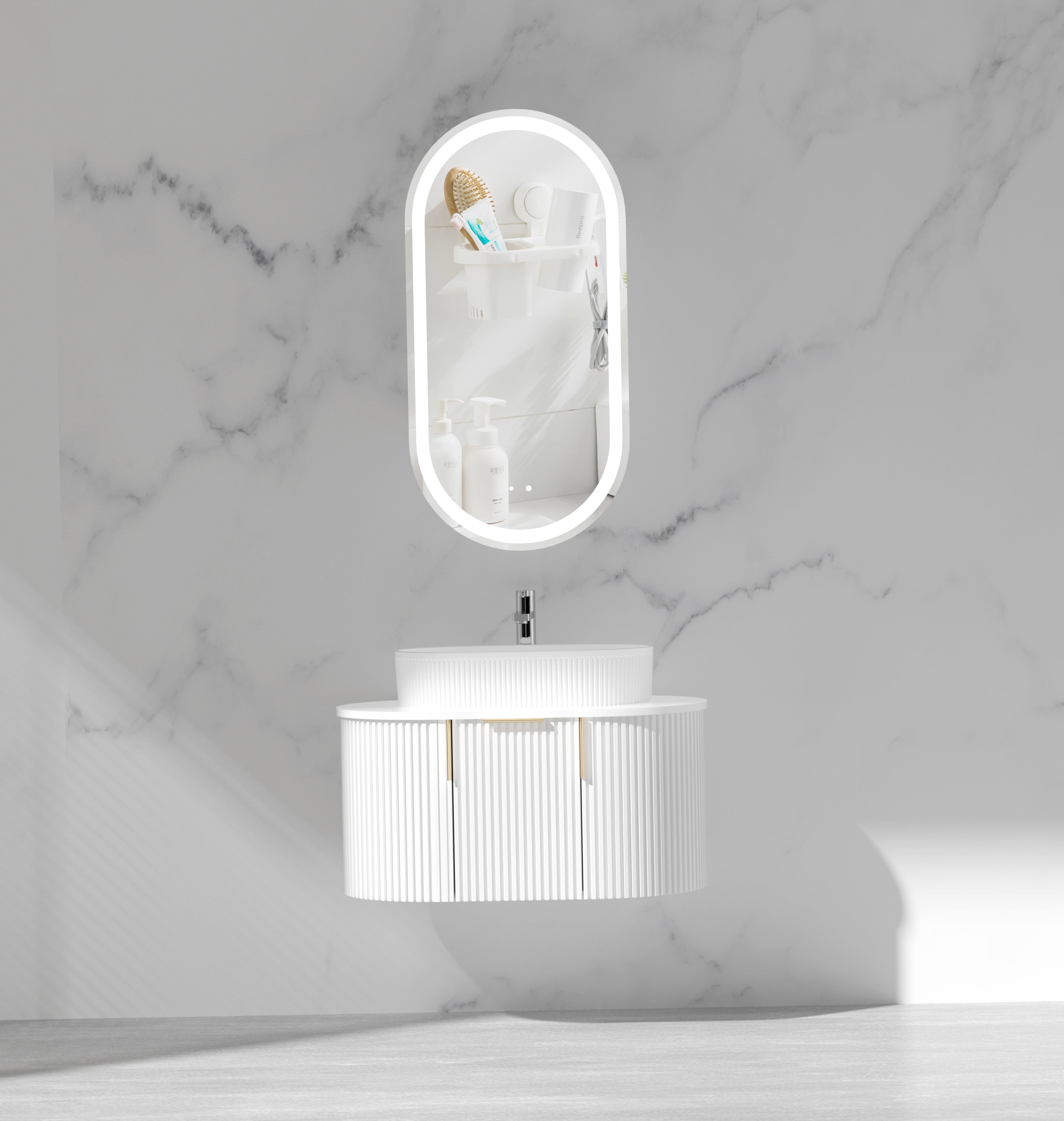 Navona Carysil 750mm Fluted Wall Hung Vanity 750 x 469 x 412mm