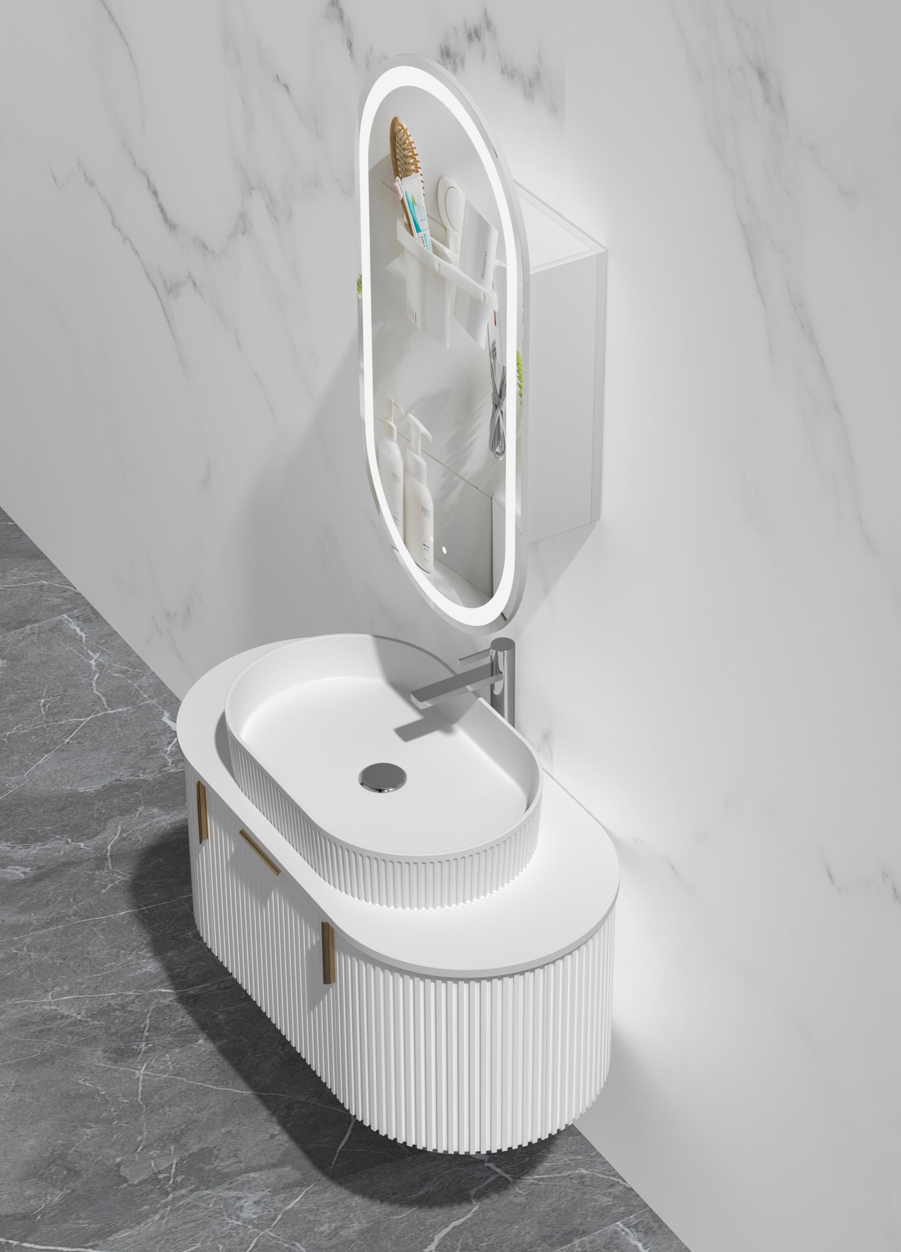 Navona Carysil 900mm Fluted Wall Hung Vanity  900 x 469 x 412mm