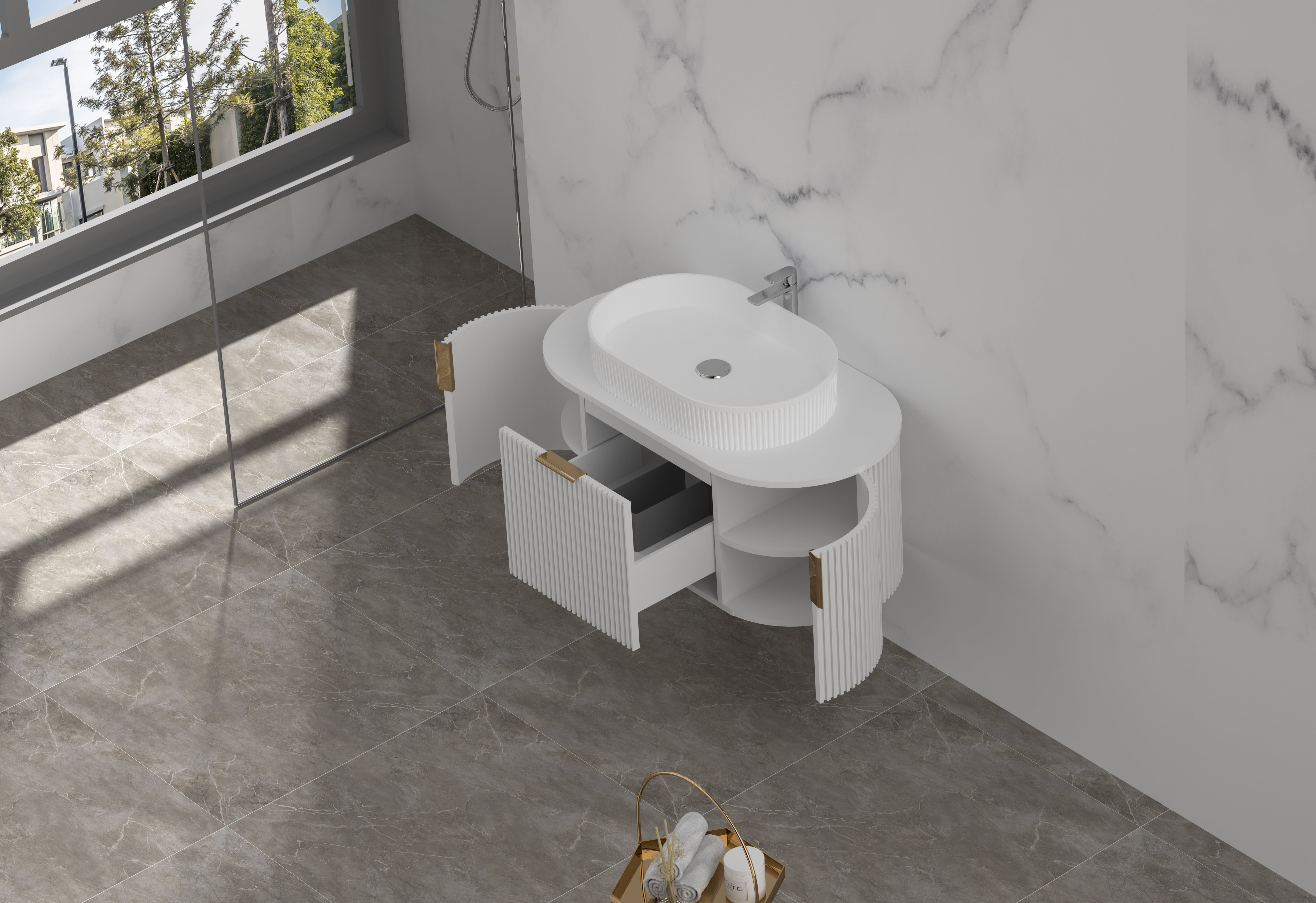 Navona Carysil 900mm Fluted Wall Hung Vanity  900 x 469 x 412mm