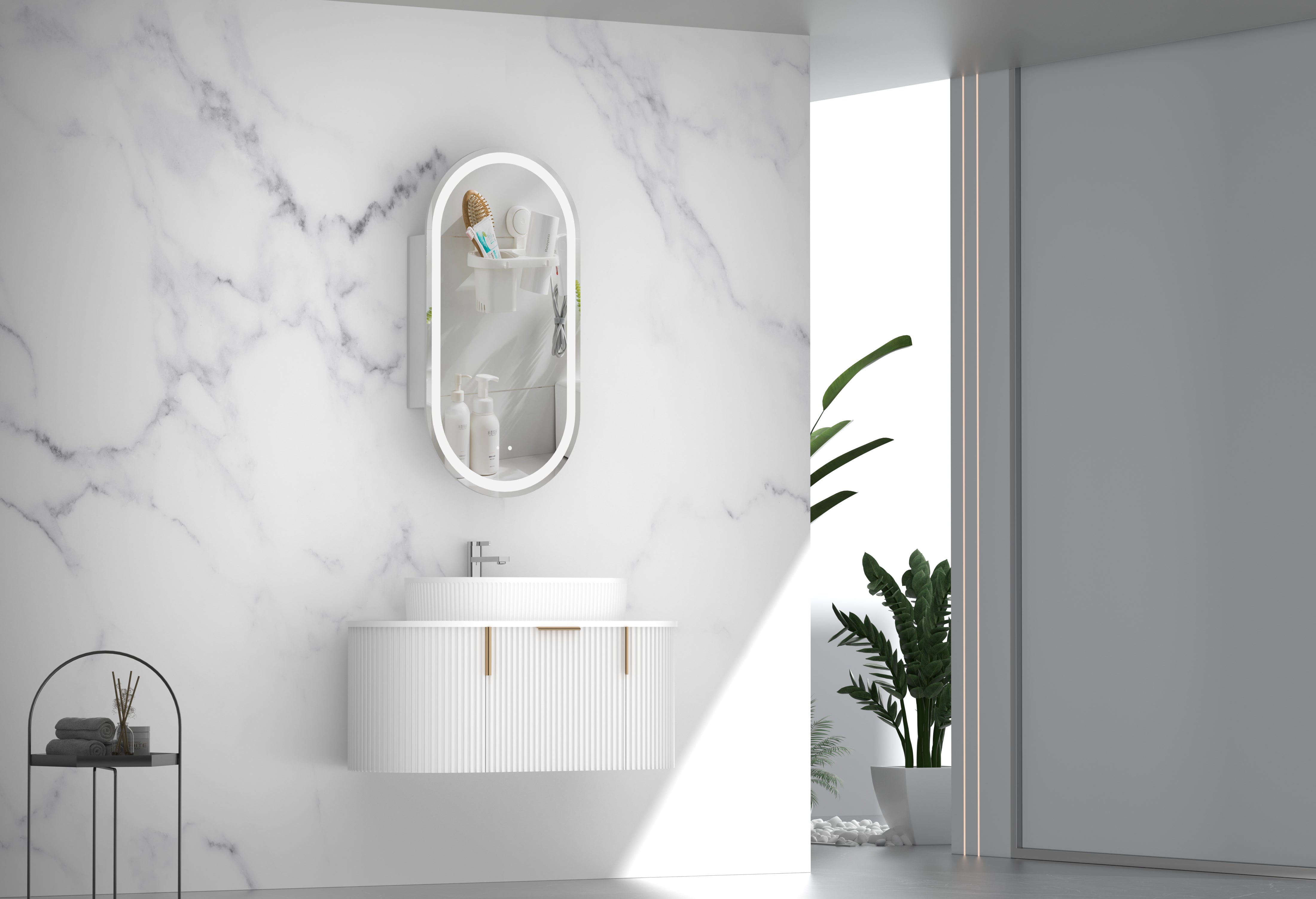 Navona Carysil 900mm Fluted Wall Hung Vanity  900 x 469 x 412mm