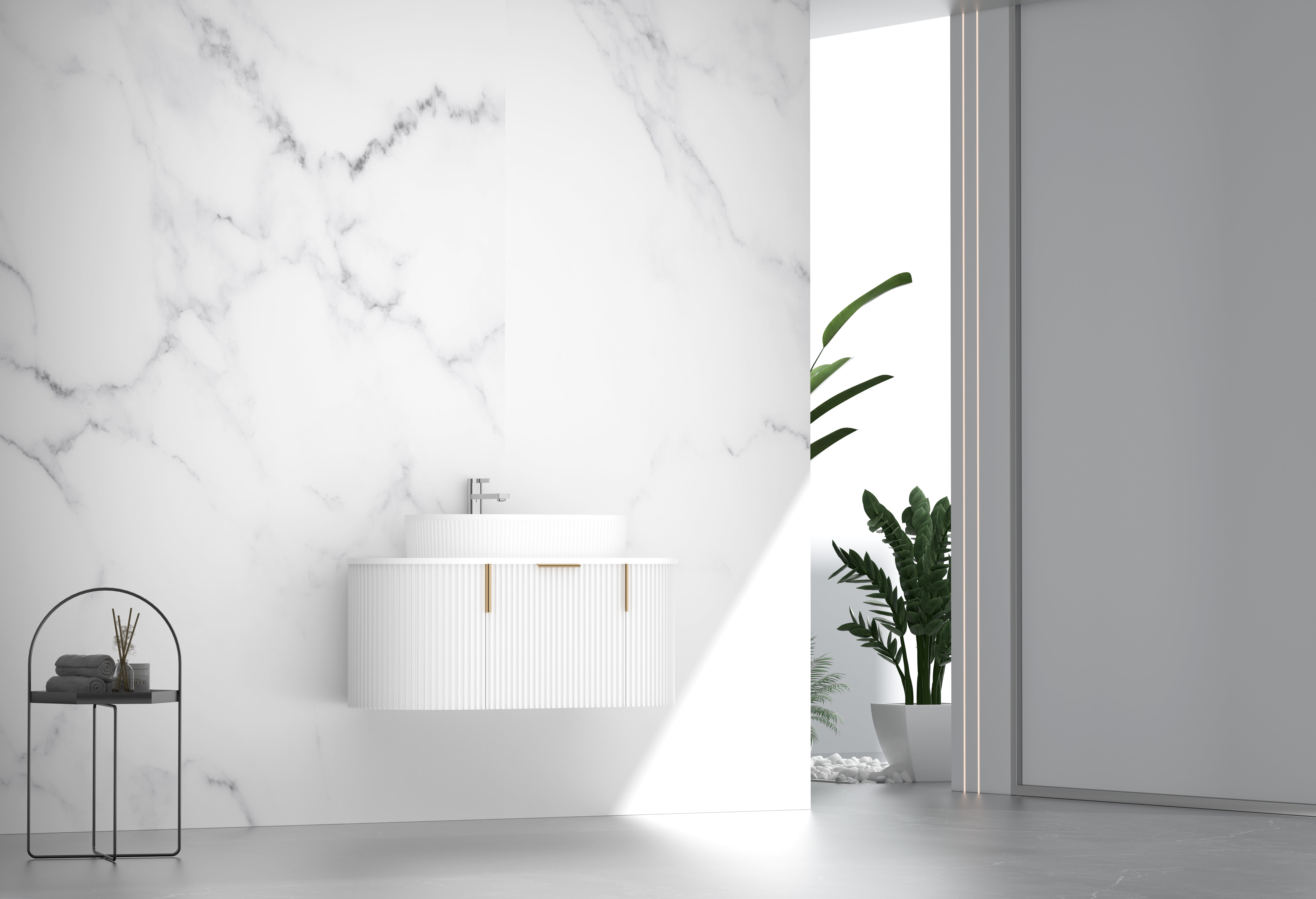Navona Carysil 900mm Fluted Wall Hung Vanity  900 x 469 x 412mm