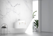 900MM Carysil Opal Fluted Matte White Wall Hung Vanity  (Stone Top and Brushed Gold Handle Included)
