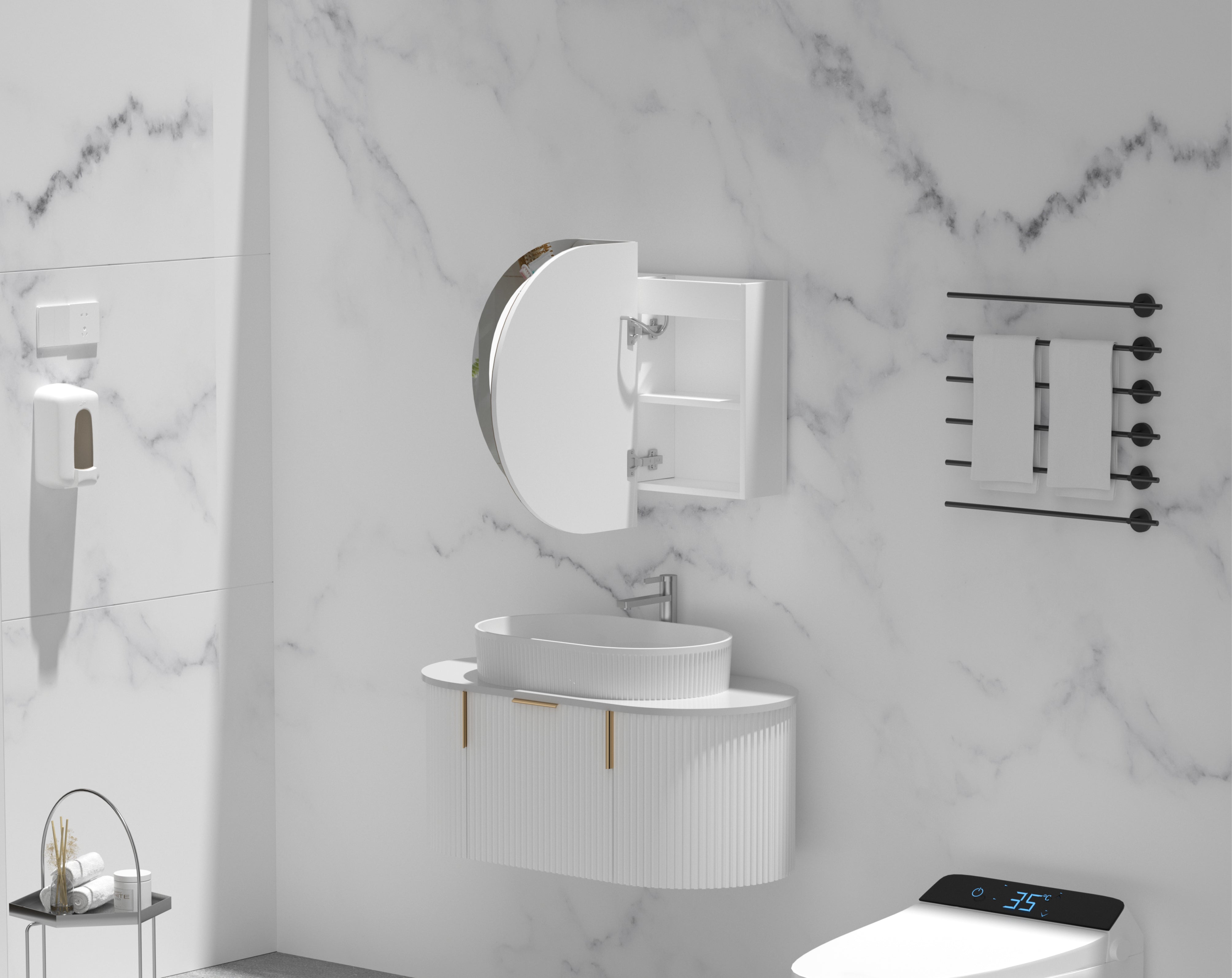CARYSIL Mystic 900x600mm MATTE WHITE OVAL LED Shaving Cabinet