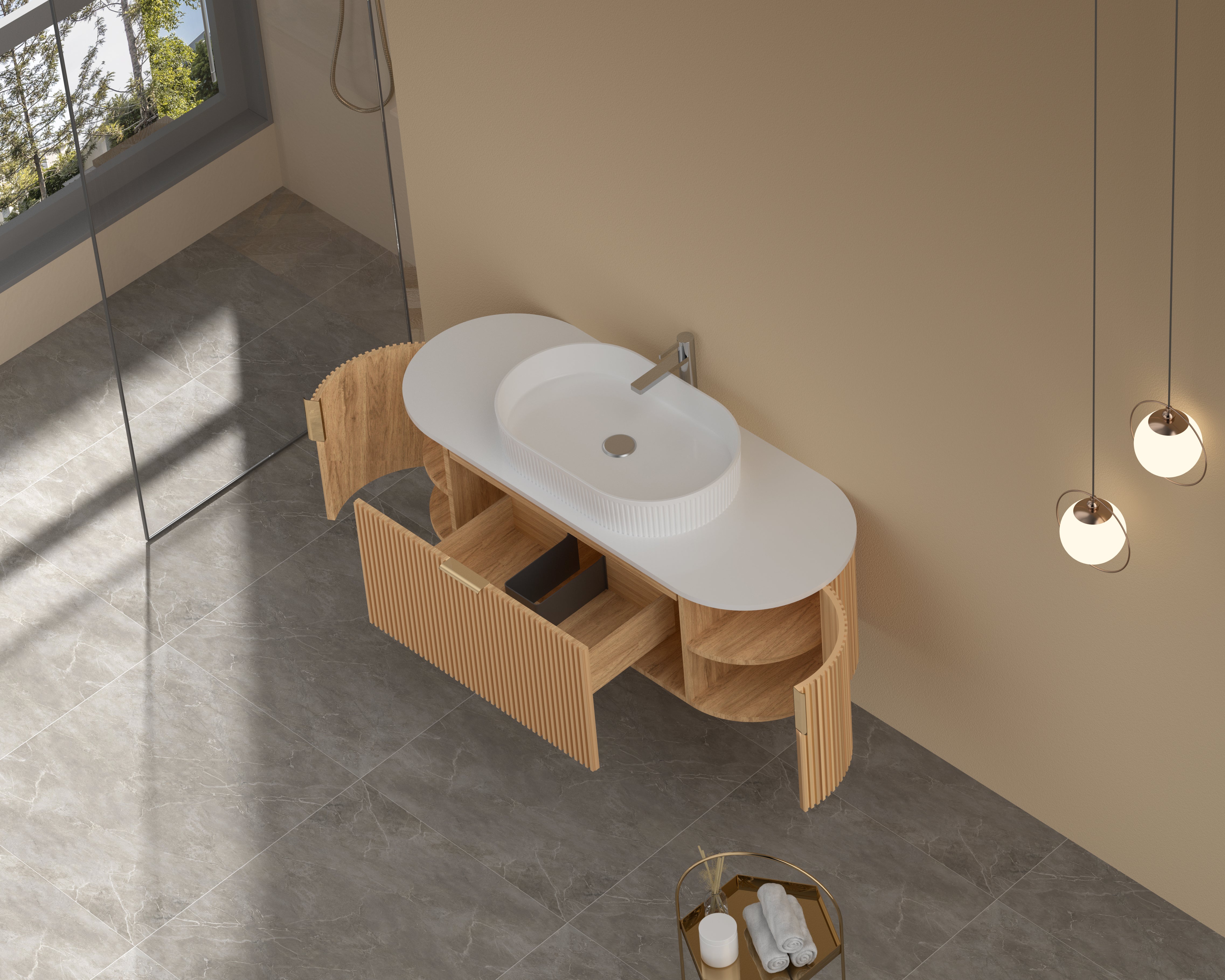 Navona CARYSIL 1200mm Fluted Wall Hung Vanity 1200 x 469 x 412mm