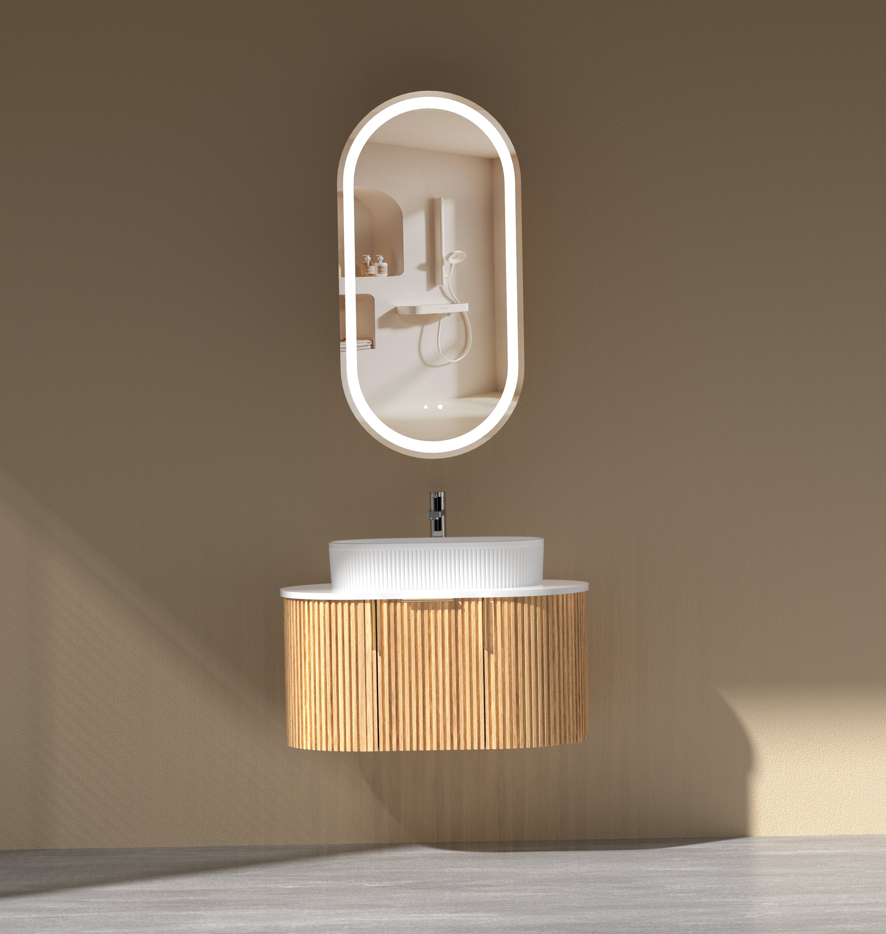 Navona Carysil 750mm Fluted Wall Hung Vanity 750 x 469 x 412mm