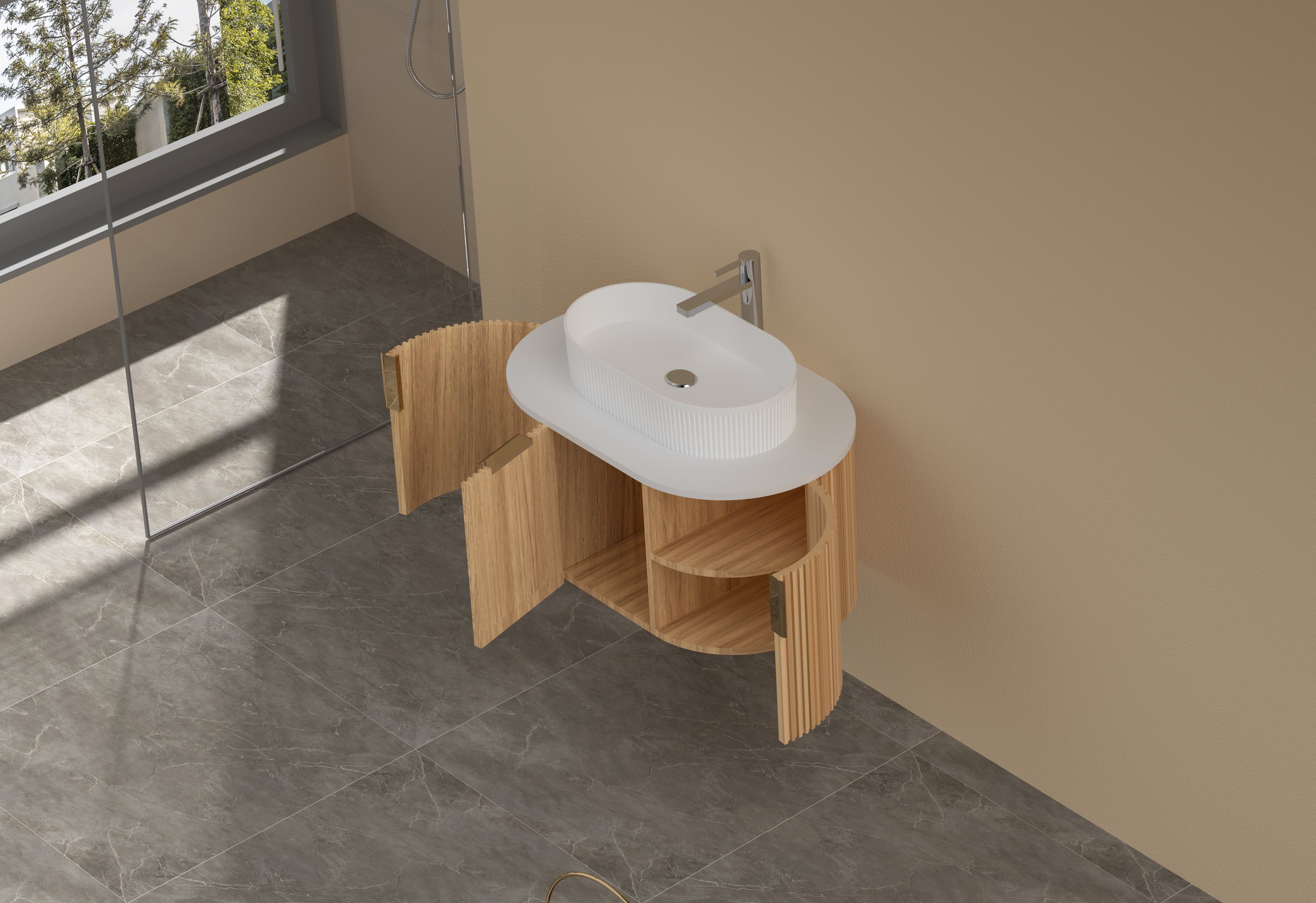 Navona Carysil 750mm Fluted Wall Hung Vanity 750 x 469 x 412mm