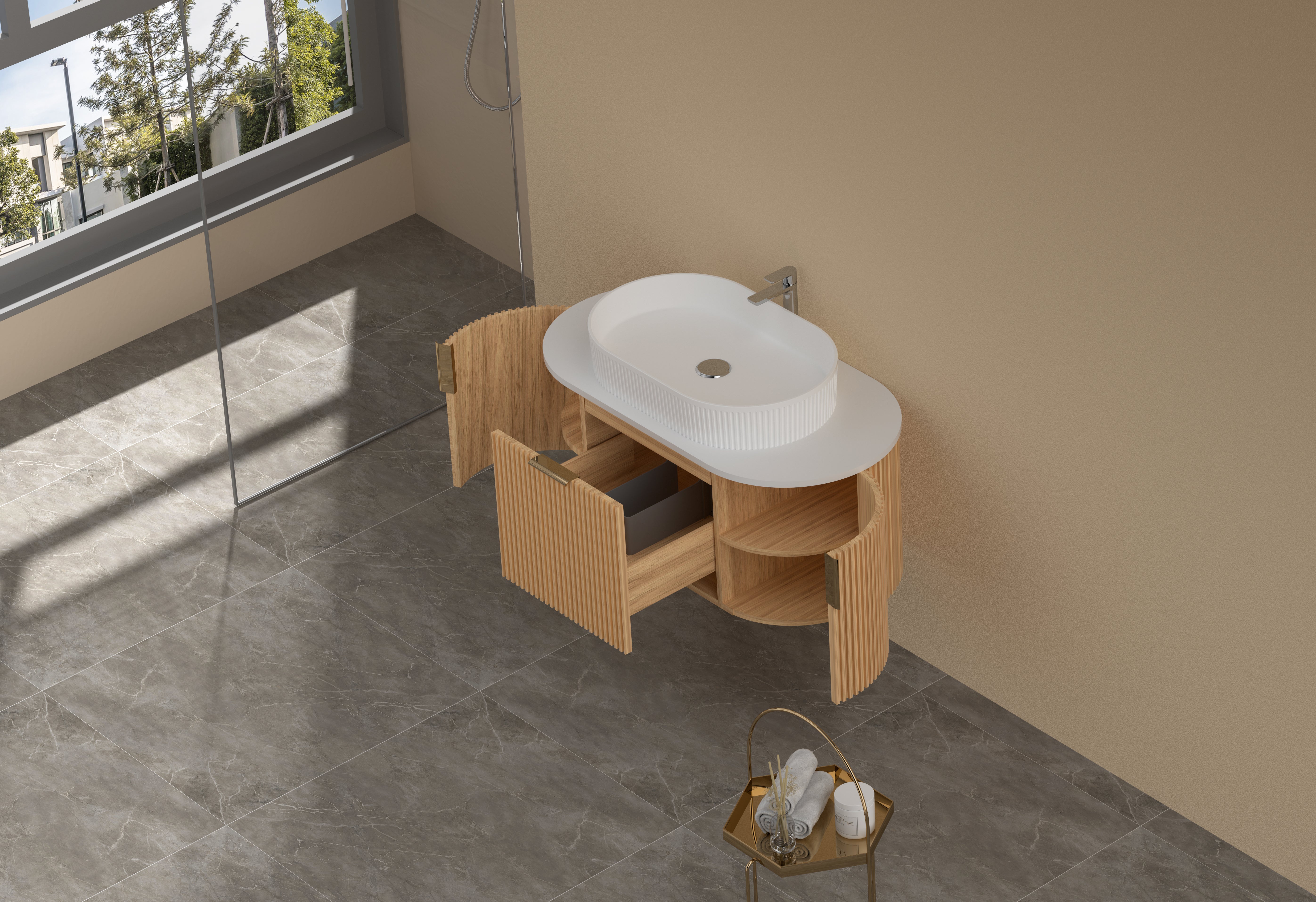 Navona Carysil 900mm Fluted Wall Hung Vanity  900 x 469 x 412mm