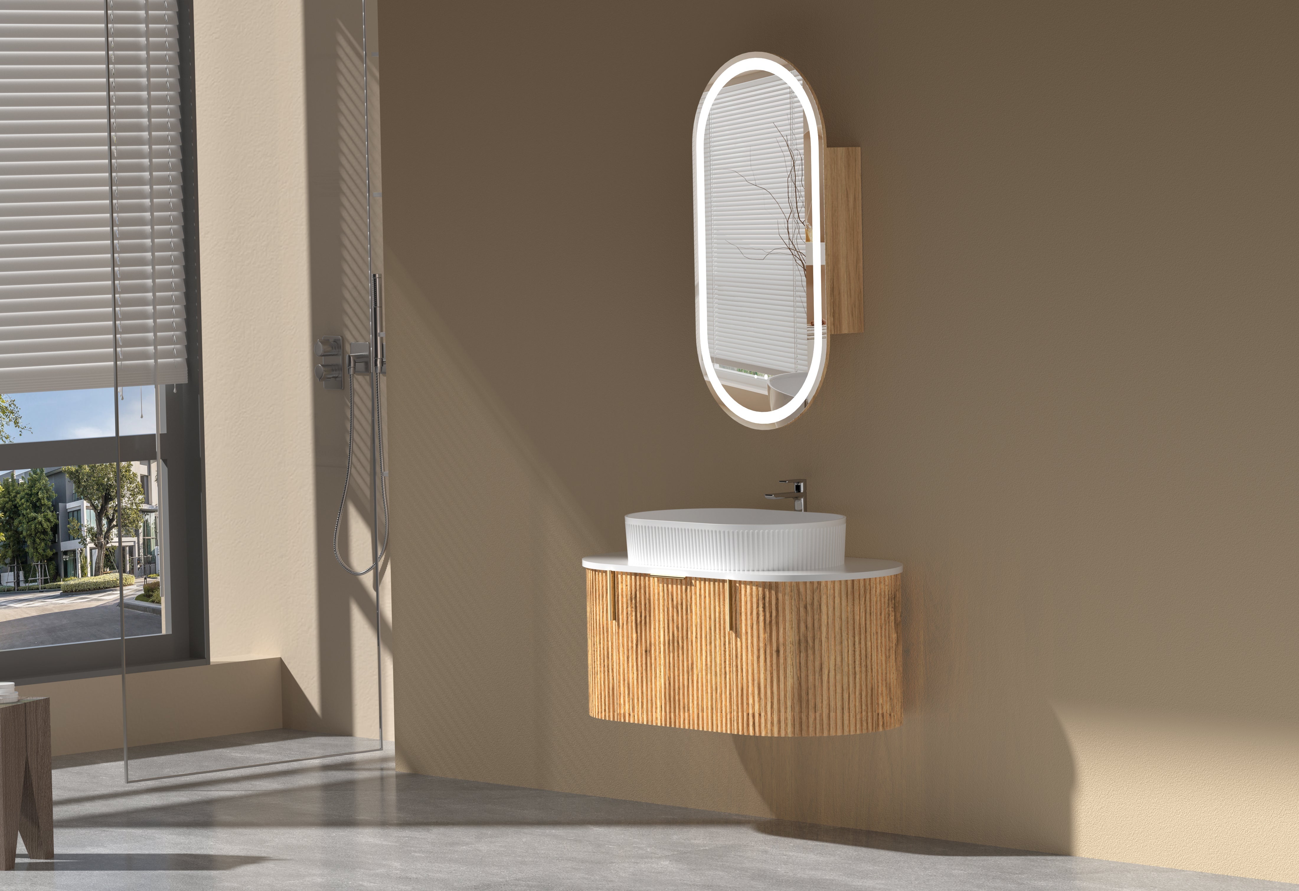 Navona Carysil 900mm Fluted Wall Hung Vanity  900 x 469 x 412mm