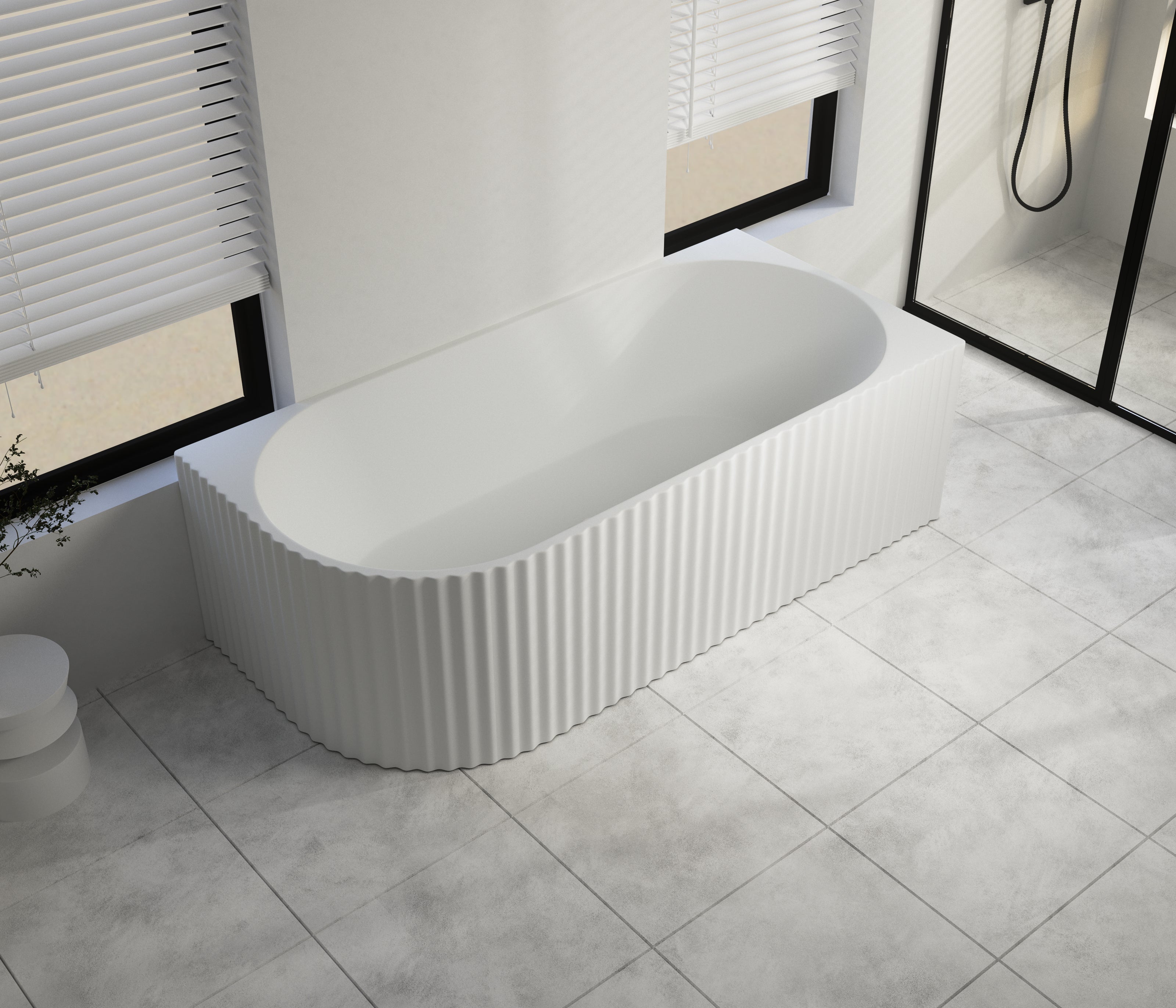 1500x750x580mm Gina Fluted Right Corner Matte White