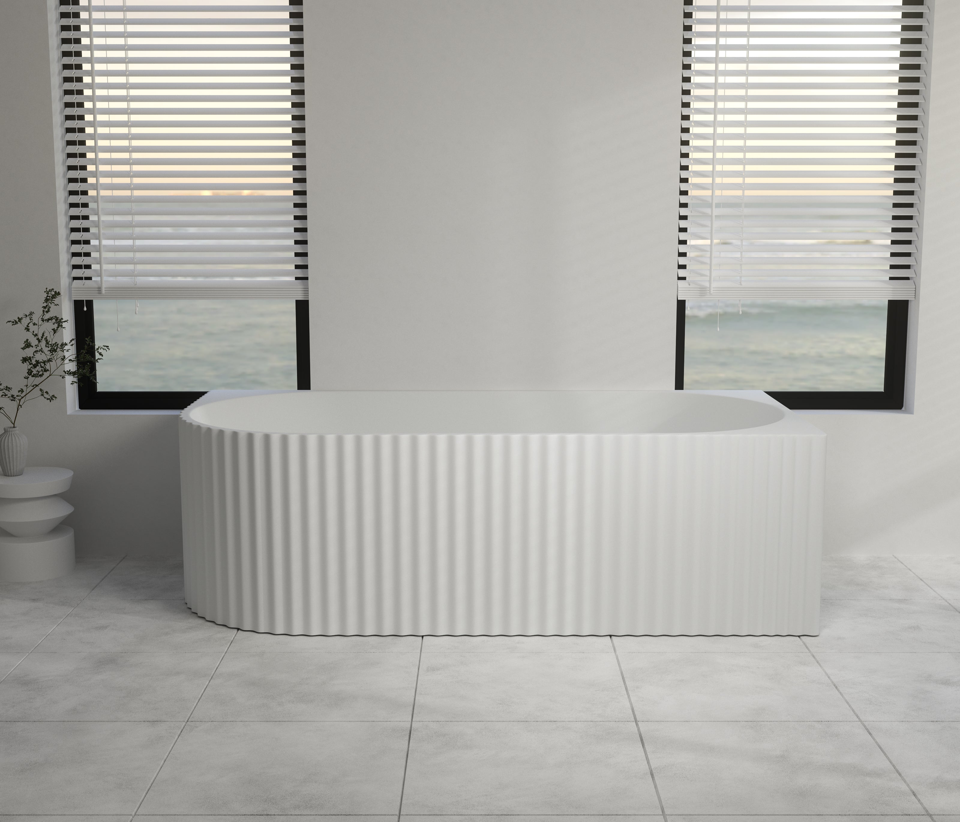 1700x800x600mm Gina Fluted Right Corner Matte White