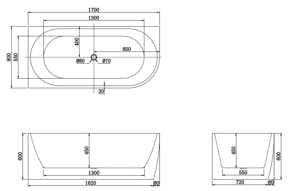1700x800x600mm Gina Fluted Left Corner Matte White