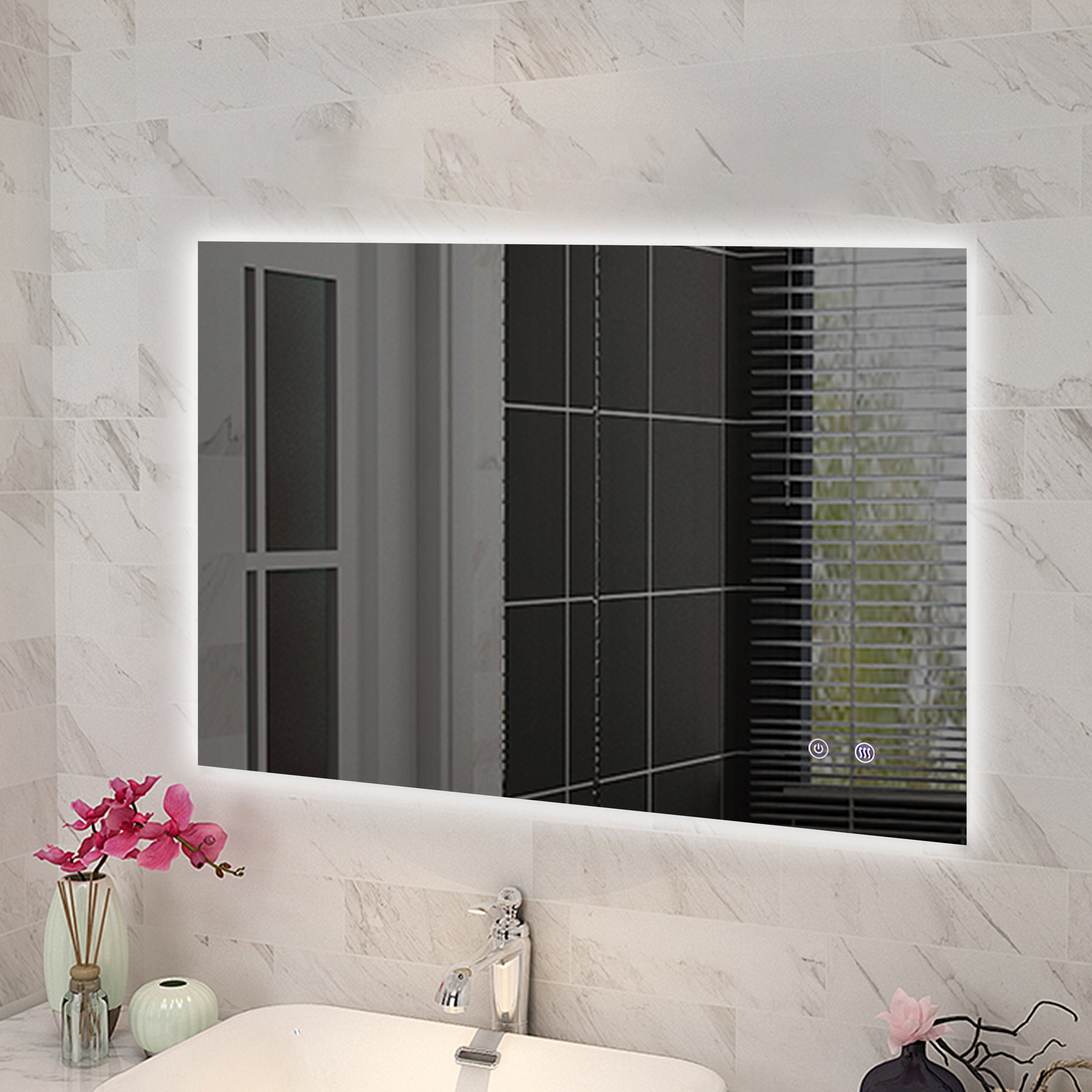 1200*800mmSharp Edge 3 Color Lighting Backlit LED Mirror Touch Sensor Switch Defogger Pad Wall Mounted Vertical or Horizontal