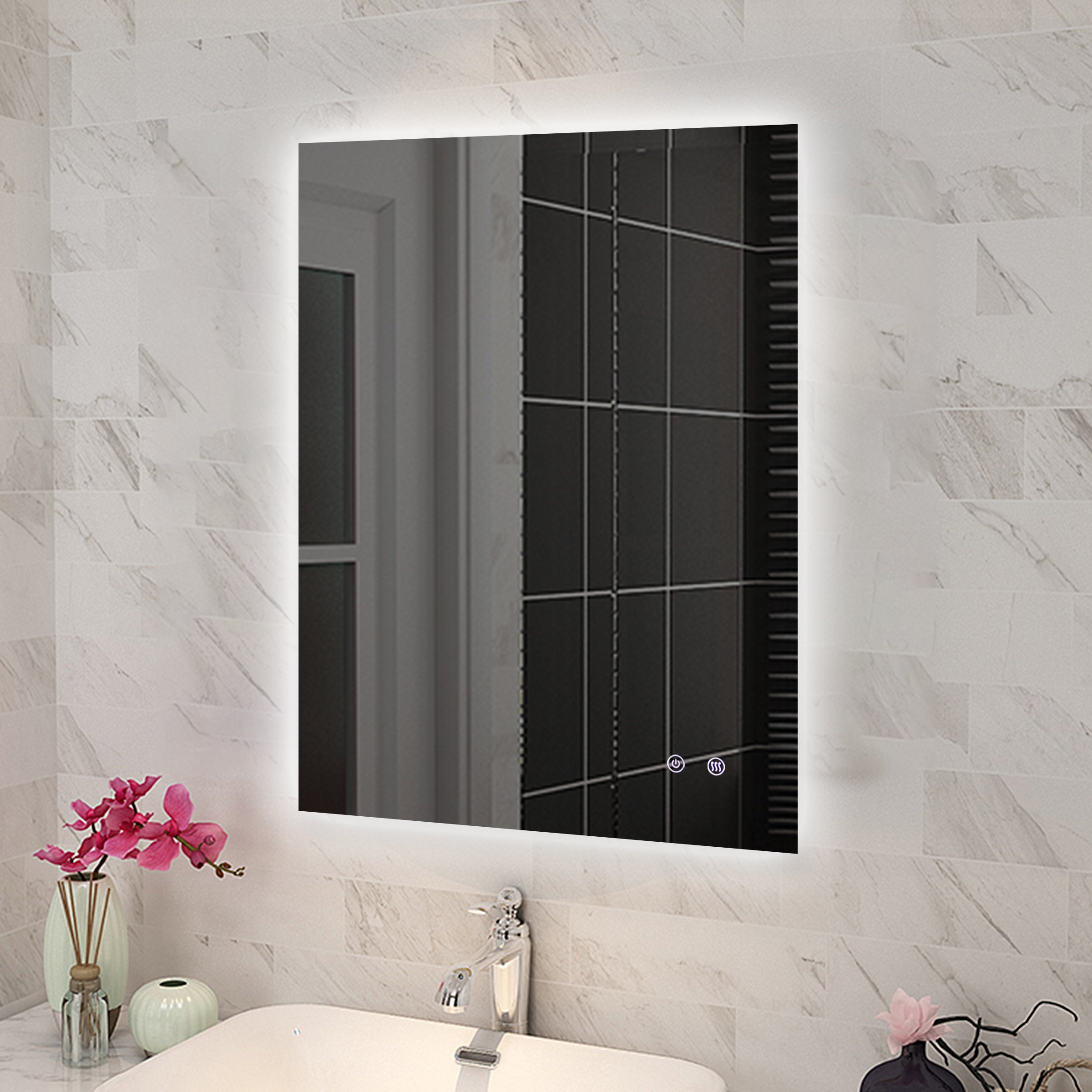 600x750mm Rectangle 3 Color Lighting LED Mirror Touch Sensor Switch Defogger Pad Wall Mounted Vertical or Horizontal