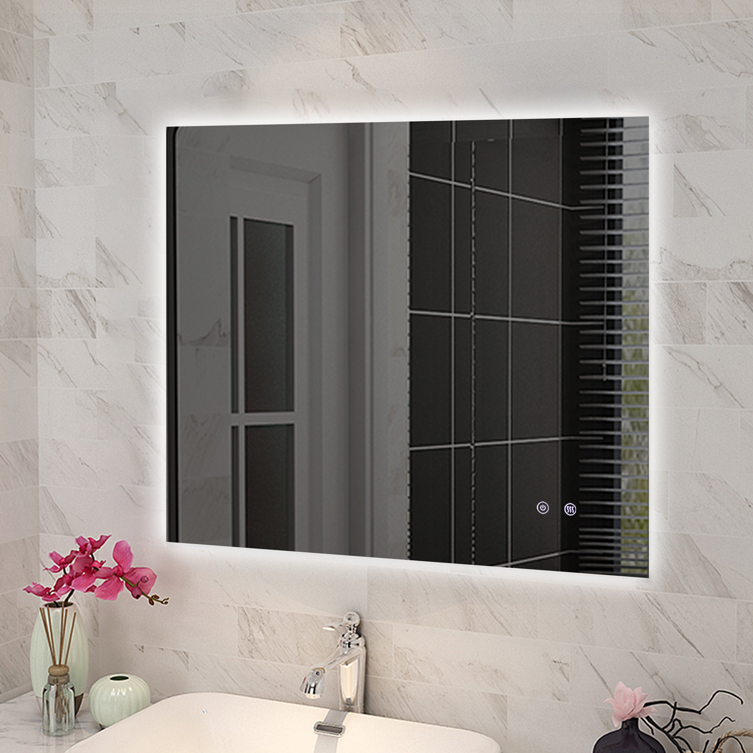 900*750mm Sharp Edge 3 Color Lighting Backlit LED Mirror Touch Sensor Switch Defogger Pad Wall Mounted Vertical or Horizontal