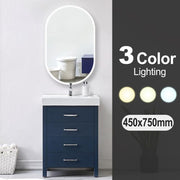 450x750mm Oval 3 Color Lighting LED Mirror Touch Sensor Switch Defogger Pad Wall Mounted Acrylic Mirror