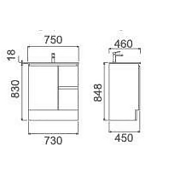 TE513 - 750 Free Stading Vanity