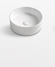 370 x 370 x 130 mm Round Gloss White Fluted Above Counter Ceramic Basin