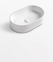 490 x 310 x 130 mm Oval Gloss White Fluted Above Counter Ceramic Basin
