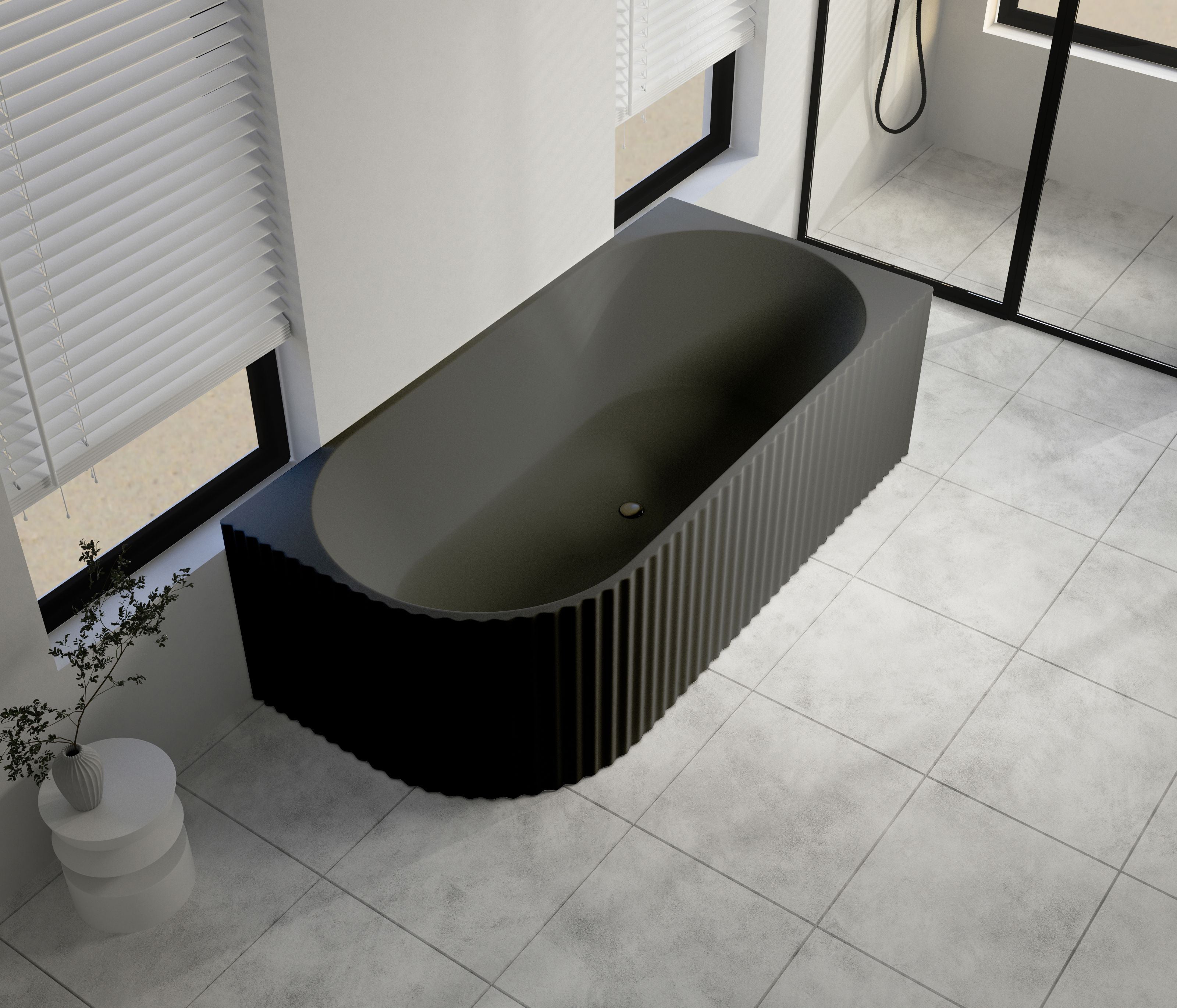 1500x750x580mm Gina Fluted Right Corner Gloss Black