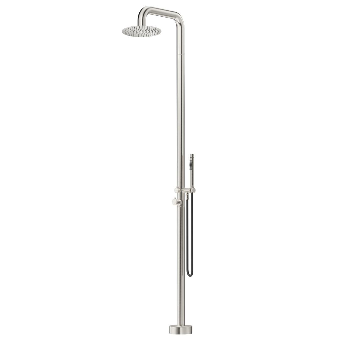 Mica Soft Square Freestanding Outdoor Shower- Brushed Nickel