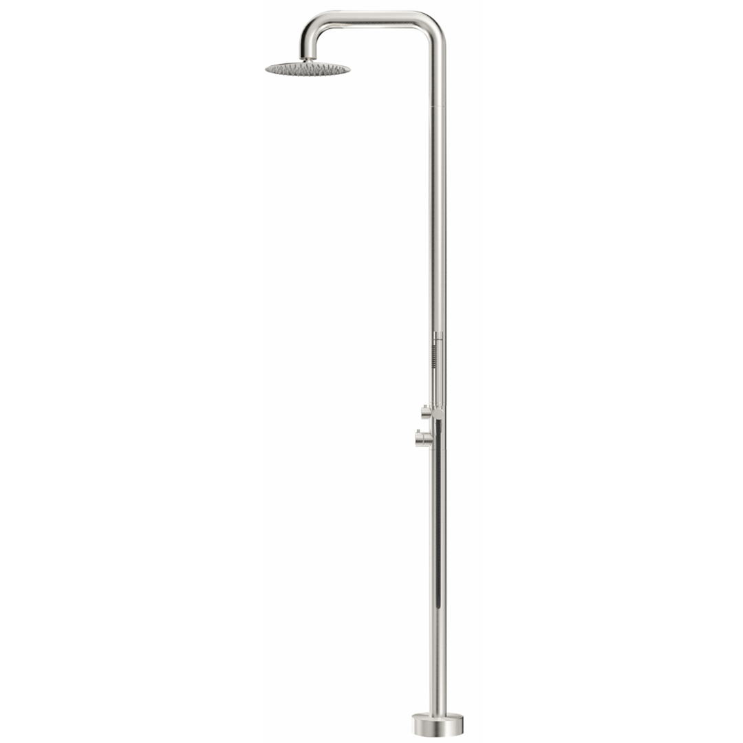 Mica Soft Square Freestanding Outdoor Shower- Brushed Nickel