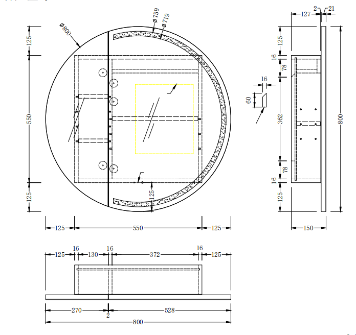 CARYSIL Orbit Series Round  800x800mm Matte White LED Shaving Cabinet