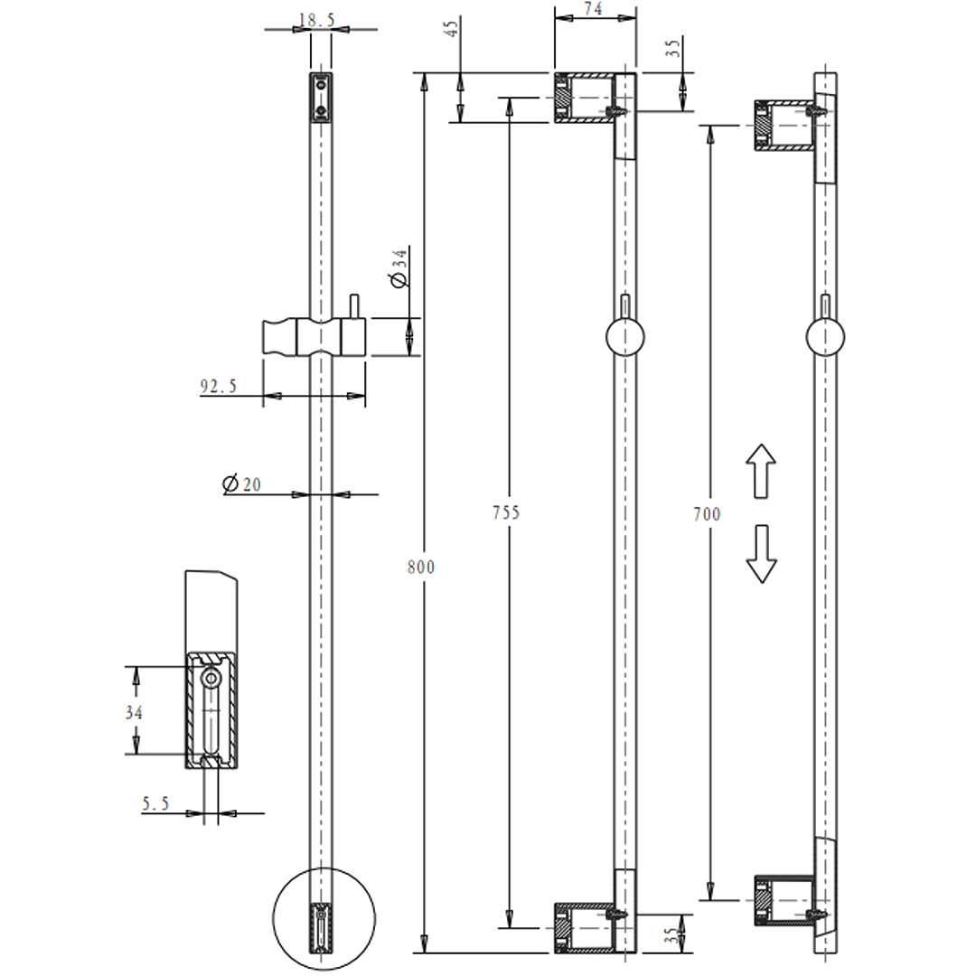 Mica Shower Head on Rail Round