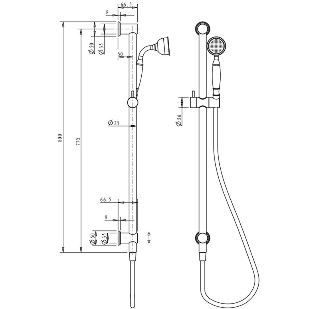 Mica Heritage Handshower on Rail
