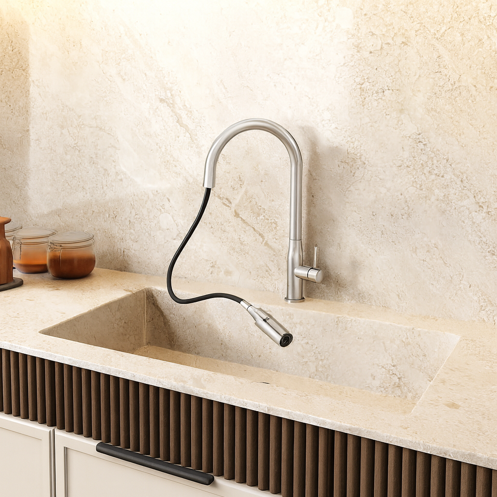 Navona Carysil Slim Brushed Nickel Pull Out Kitchen Mixer
